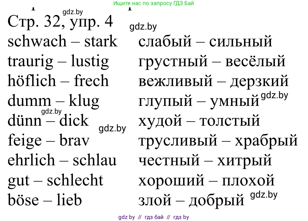 Немецкий язык (Deutsch), 4 класс рабочая тетрадь (arbeitsheft), авторы: Будько Антонина Филипповна (Budjko Antonina), Урбанович Инна Ювинальевна (Urbanowitsch Ina), издательство Аверсэв, Минск, 2019, бирюзового цвета, Teil 1, страница 32, номер 4, Решение