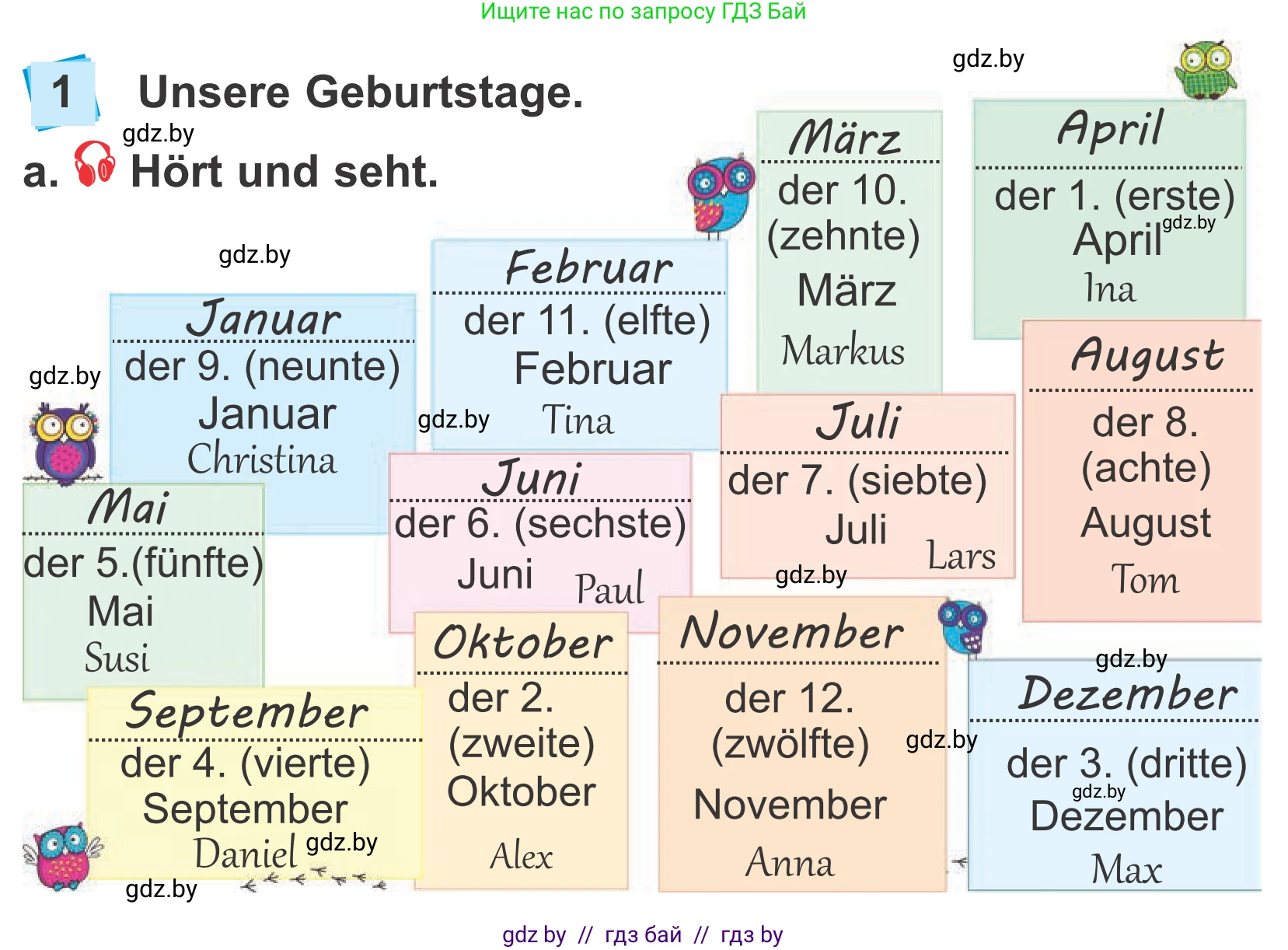 Немецкий язык (Deutsch), 4 класс Учебник (Schülerbuch), авторы: Будько Антонина Филипповна (Budjko Antonina), Урбанович Инна Ювинальевна (Urbanowitsch Ina), издательство Вышэйшая школа, Минск, 2019, жёлтого цвета, Часть 2, страница 4, номер 1a, Условие