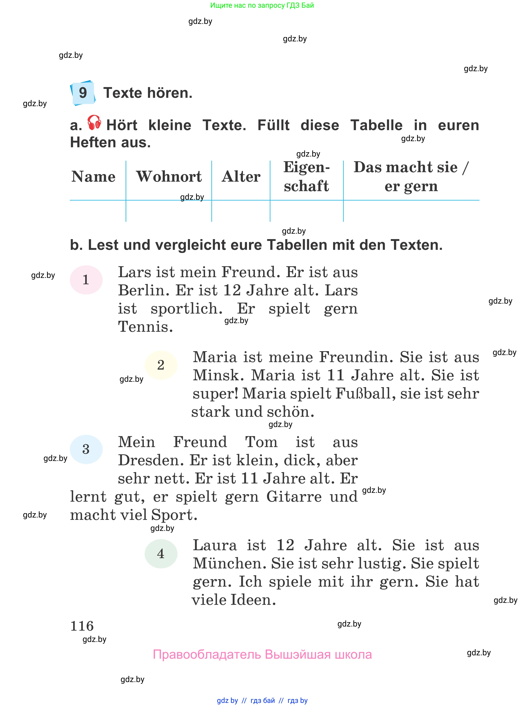 Немецкий язык (Deutsch), 4 класс Учебник (Schülerbuch), авторы: Будько Антонина Филипповна (Budjko Antonina), Урбанович Инна Ювинальевна (Urbanowitsch Ina), издательство Вышэйшая школа, Минск, 2019, жёлтого цвета, Часть 1, страница 116
