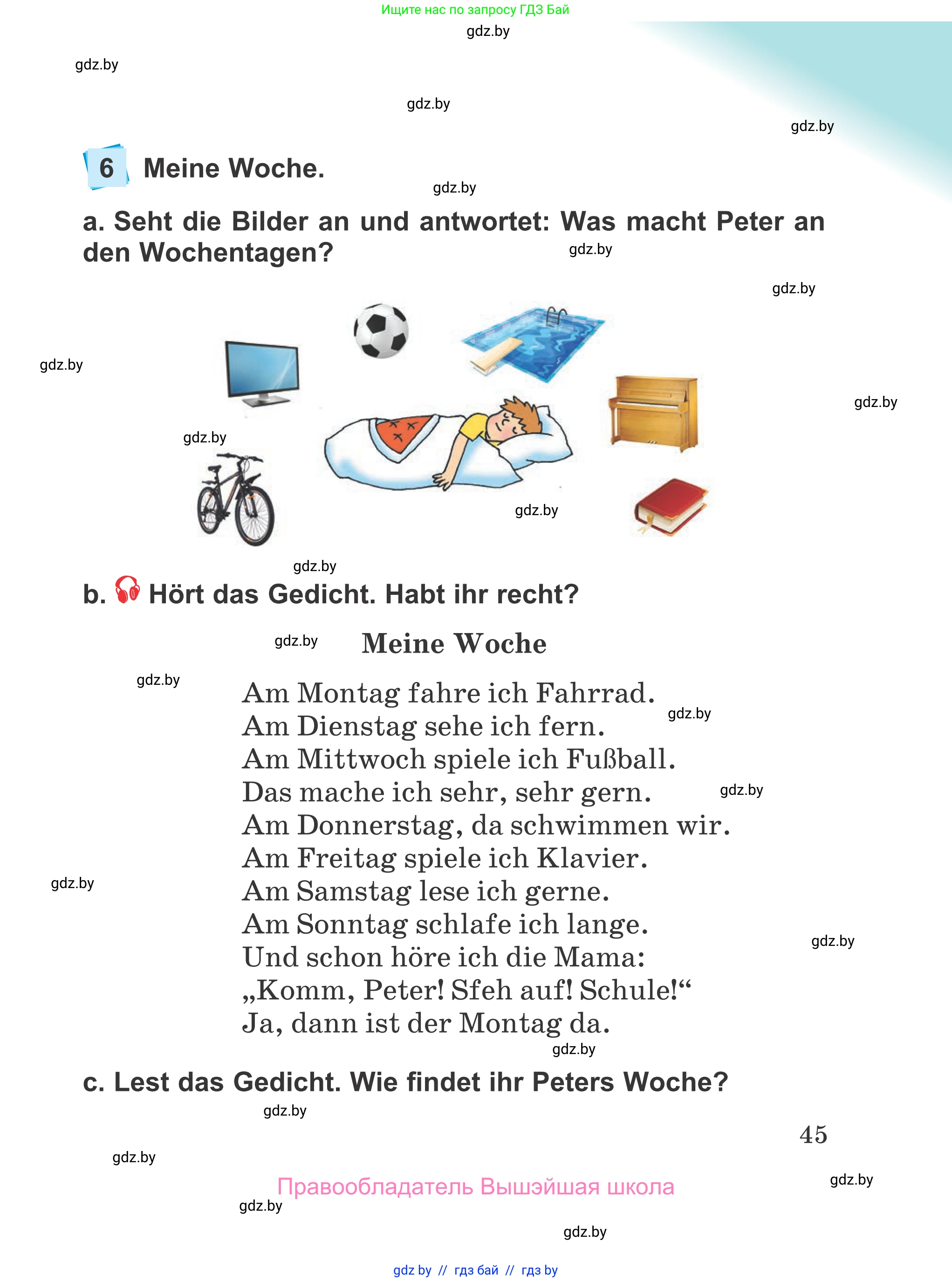 Немецкий язык (Deutsch), 4 класс Учебник (Schülerbuch), авторы: Будько Антонина Филипповна (Budjko Antonina), Урбанович Инна Ювинальевна (Urbanowitsch Ina), издательство Вышэйшая школа, Минск, 2019, жёлтого цвета, Часть 1, страница 45