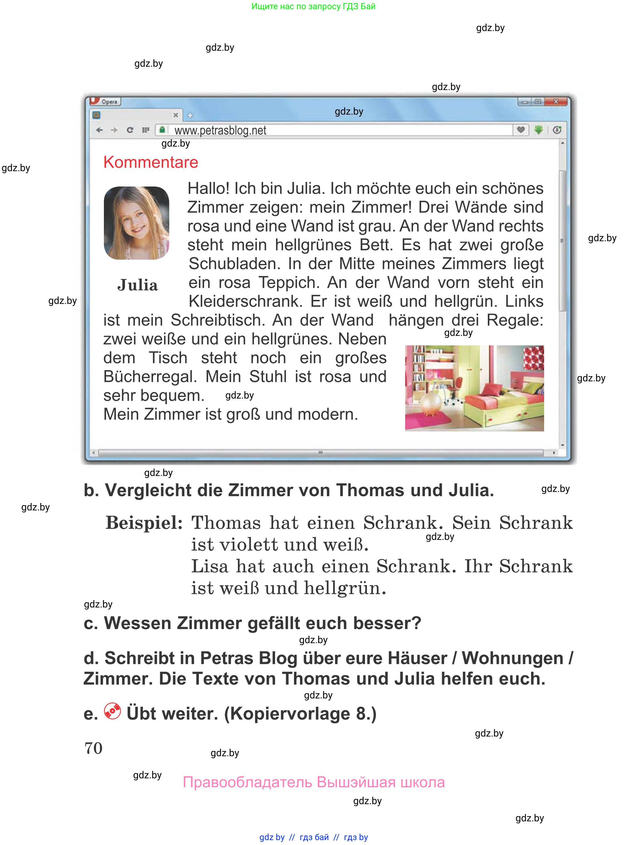 Немецкий язык (Deutsch), 4 класс Учебник (Schülerbuch), авторы: Будько Антонина Филипповна (Budjko Antonina), Урбанович Инна Ювинальевна (Urbanowitsch Ina), издательство Вышэйшая школа, Минск, 2019, жёлтого цвета, Часть 2, страница 70