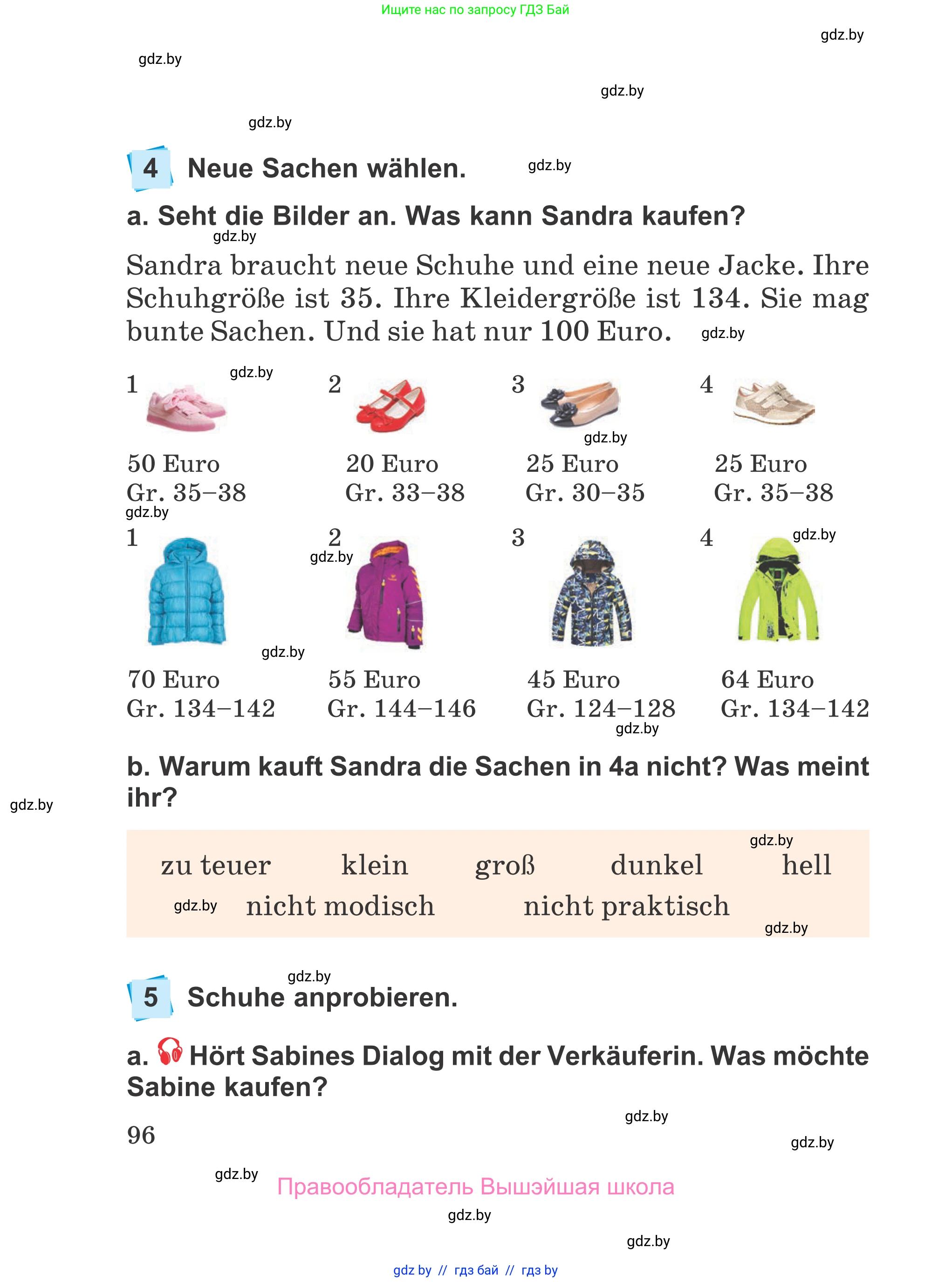 Немецкий язык (Deutsch), 4 класс Учебник (Schülerbuch), авторы: Будько Антонина Филипповна (Budjko Antonina), Урбанович Инна Ювинальевна (Urbanowitsch Ina), издательство Вышэйшая школа, Минск, 2019, жёлтого цвета, Часть 2, страница 96