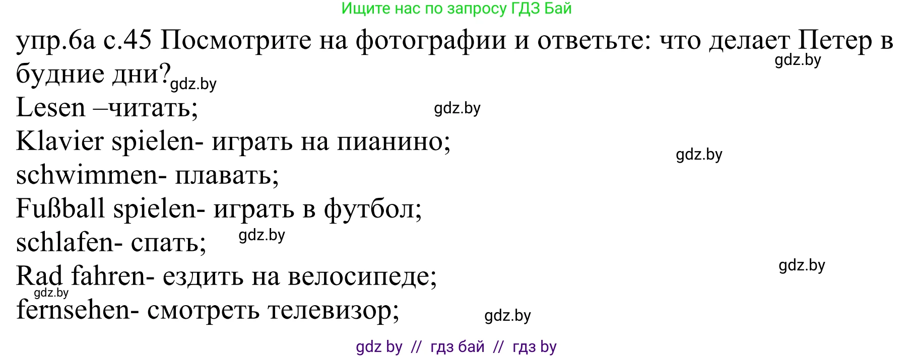 Немецкий язык (Deutsch), 4 класс Учебник (Schülerbuch), авторы: Будько Антонина Филипповна (Budjko Antonina), Урбанович Инна Ювинальевна (Urbanowitsch Ina), издательство Вышэйшая школа, Минск, 2019, жёлтого цвета, Часть 1, страница 45, номер 6a, Решение
