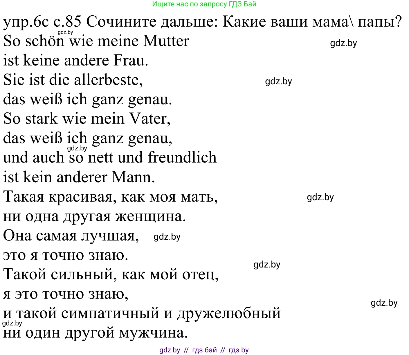 Немецкий язык (Deutsch), 4 класс Учебник (Schülerbuch), авторы: Будько Антонина Филипповна (Budjko Antonina), Урбанович Инна Ювинальевна (Urbanowitsch Ina), издательство Вышэйшая школа, Минск, 2019, жёлтого цвета, Часть 1, страница 85, номер 6c, Решение
