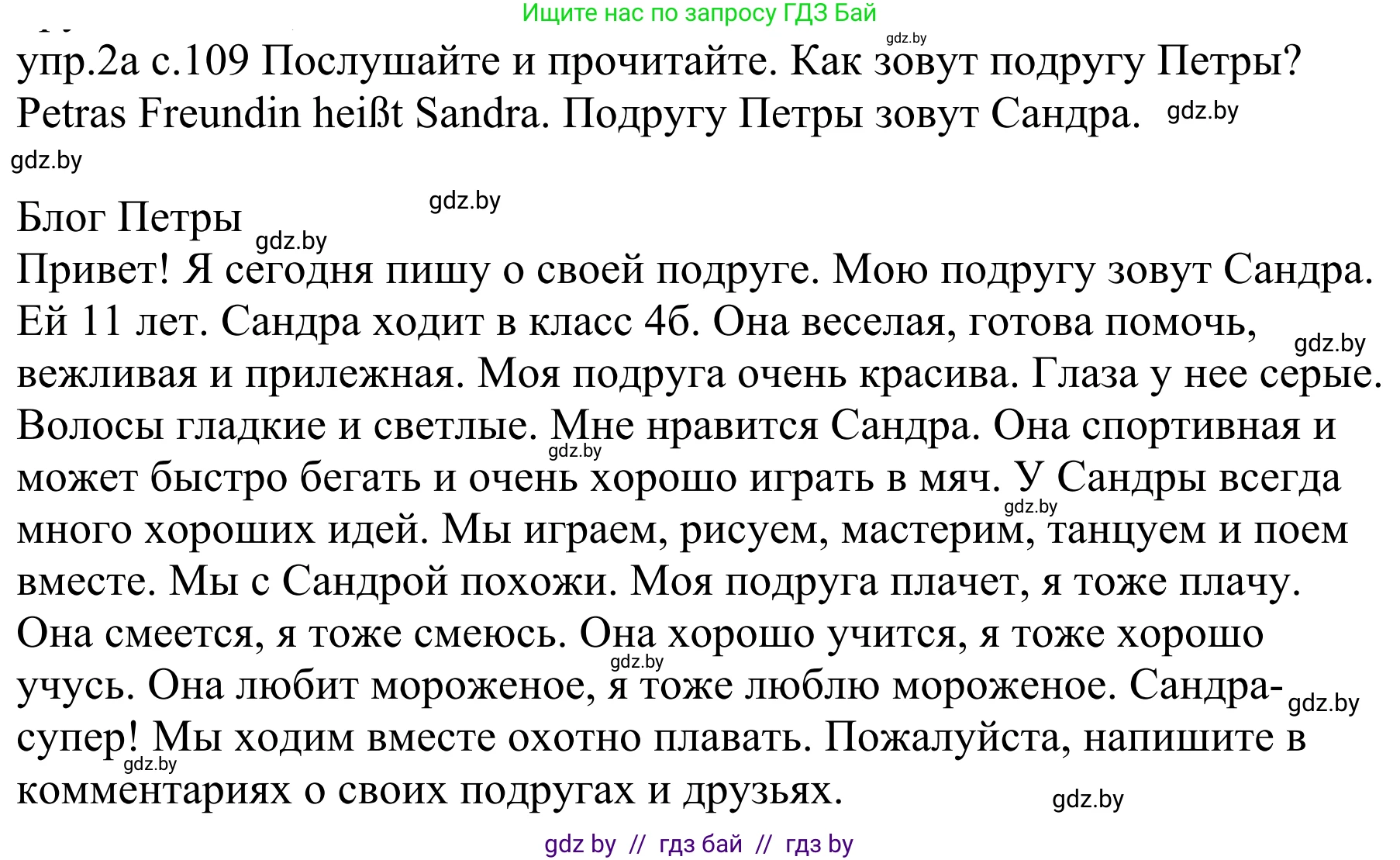 Немецкий язык (Deutsch), 4 класс Учебник (Schülerbuch), авторы: Будько Антонина Филипповна (Budjko Antonina), Урбанович Инна Ювинальевна (Urbanowitsch Ina), издательство Вышэйшая школа, Минск, 2019, жёлтого цвета, Часть 1, страница 109, номер 2a, Решение
