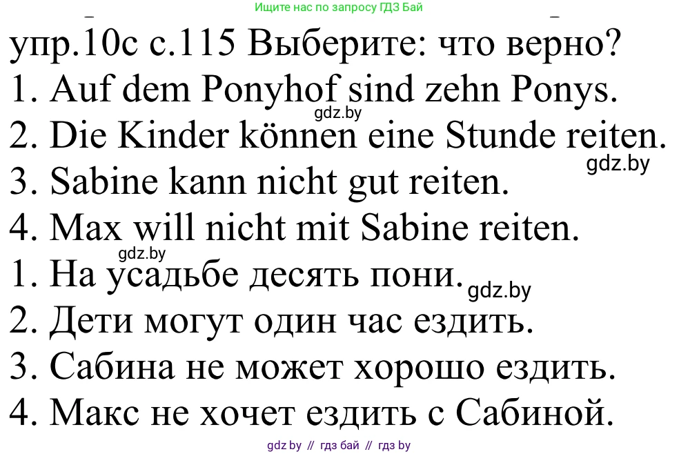 Немецкий язык (Deutsch), 4 класс Учебник (Schülerbuch), авторы: Будько Антонина Филипповна (Budjko Antonina), Урбанович Инна Ювинальевна (Urbanowitsch Ina), издательство Вышэйшая школа, Минск, 2019, жёлтого цвета, Часть 2, страница 115, номер 10c, Решение