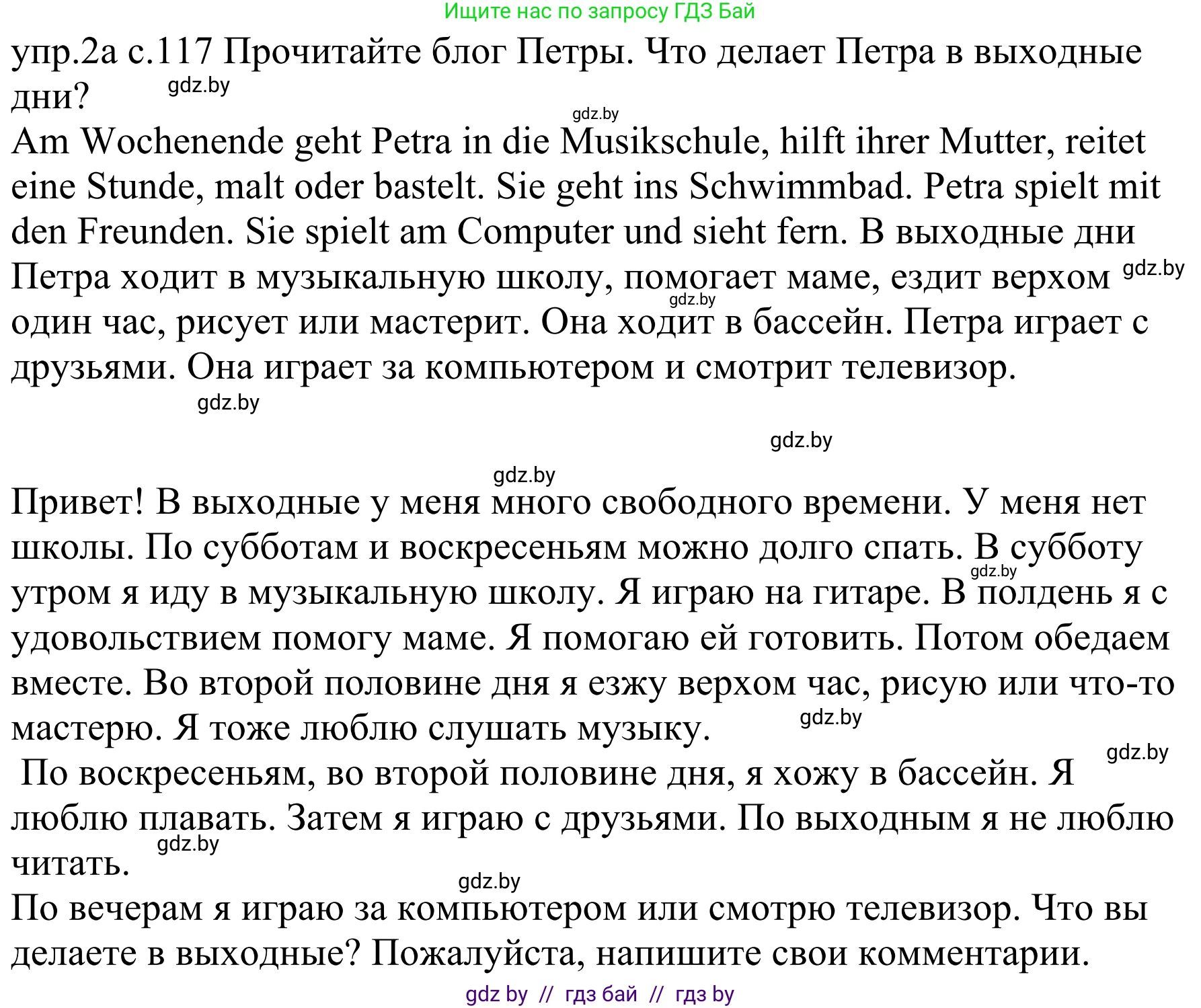 Немецкий язык (Deutsch), 4 класс Учебник (Schülerbuch), авторы: Будько Антонина Филипповна (Budjko Antonina), Урбанович Инна Ювинальевна (Urbanowitsch Ina), издательство Вышэйшая школа, Минск, 2019, жёлтого цвета, Часть 2, страница 117, номер 2a, Решение
