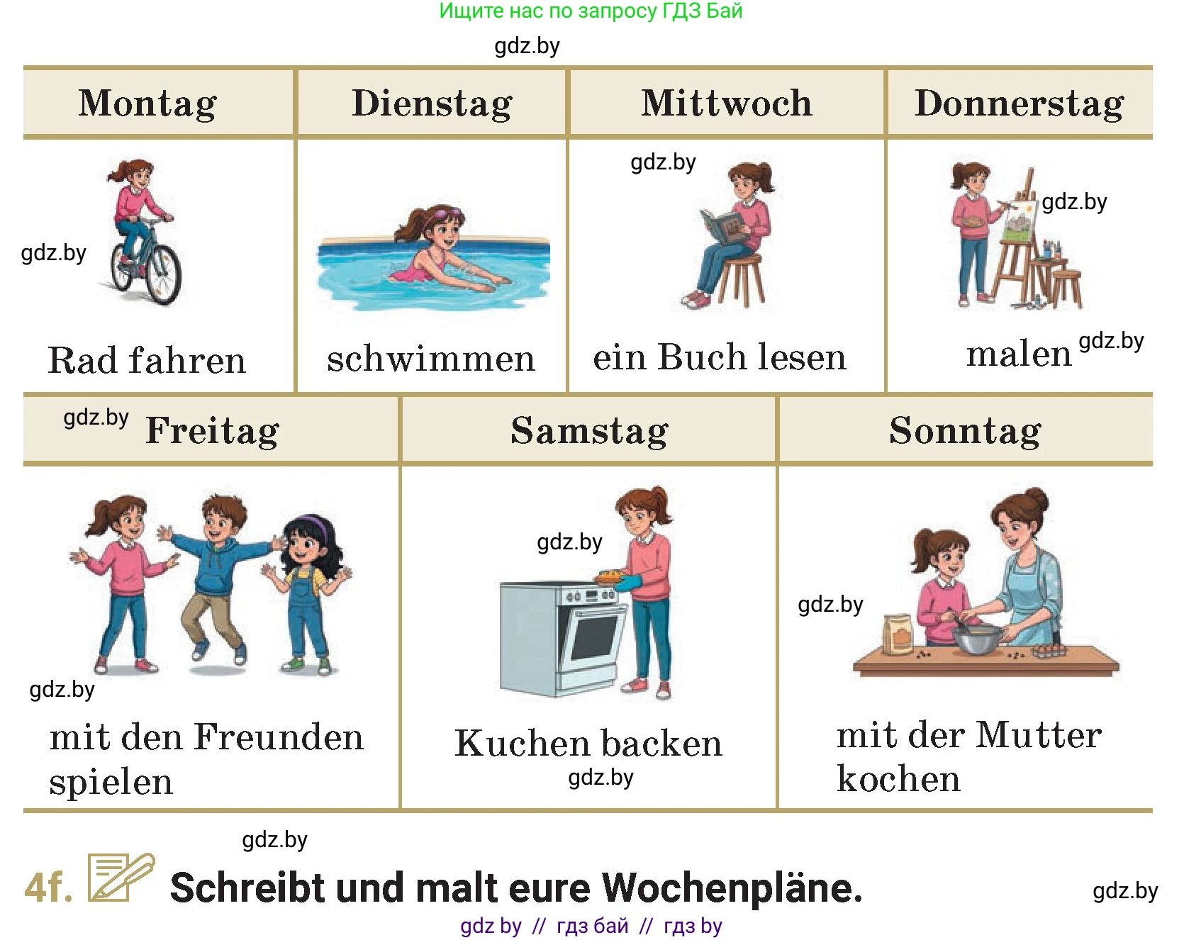 Немецкий язык (Deutsch), 4 класс Учебник (Schülerbuch), авторы: Будько Антонина Филипповна (Budjko Antonina), Кохановская Анна Леонидовна, издательство Адукацыя i выхаванне, Минск, 2026, голубого цвета, страница 45, номер 4, Условие (продолжение 3)