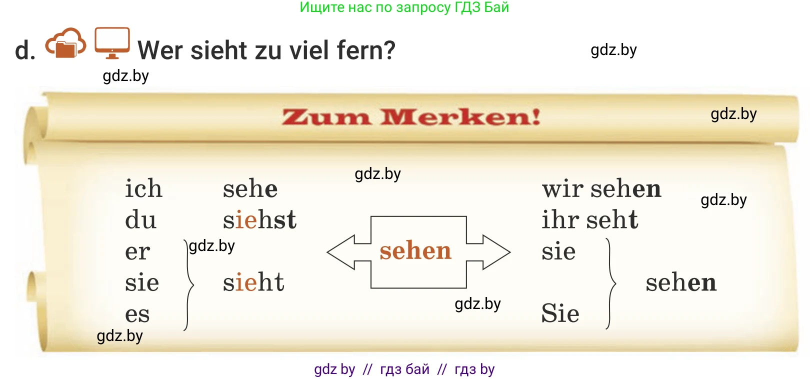 Немецкий язык (Deutsch), 5 класс Учебник (Schülerbuch), авторы: Будько Антонина Филипповна (Budjko Antonina), Урбанович Инна Ювинальевна (Urbanowitsch Ina), издательство Вышэйшая школа, Минск, 2020, жёлтого цвета, Часть 2, страница 57, номер 2d, Условие