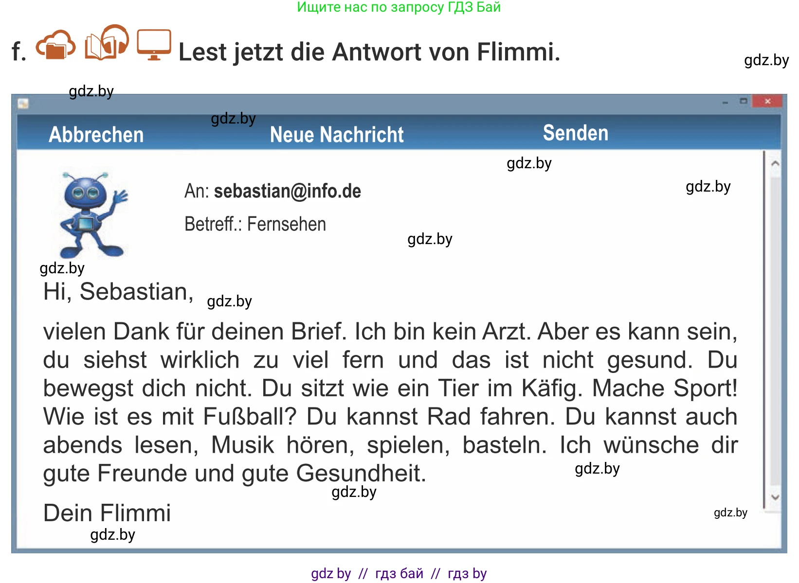 Немецкий язык (Deutsch), 5 класс Учебник (Schülerbuch), авторы: Будько Антонина Филипповна (Budjko Antonina), Урбанович Инна Ювинальевна (Urbanowitsch Ina), издательство Вышэйшая школа, Минск, 2020, жёлтого цвета, Часть 2, страница 59, номер 3f, Условие