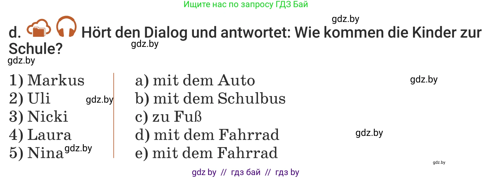 Немецкий язык (Deutsch), 5 класс Учебник (Schülerbuch), авторы: Будько Антонина Филипповна (Budjko Antonina), Урбанович Инна Ювинальевна (Urbanowitsch Ina), издательство Вышэйшая школа, Минск, 2020, жёлтого цвета, Часть 2, страница 104, номер 3d, Условие