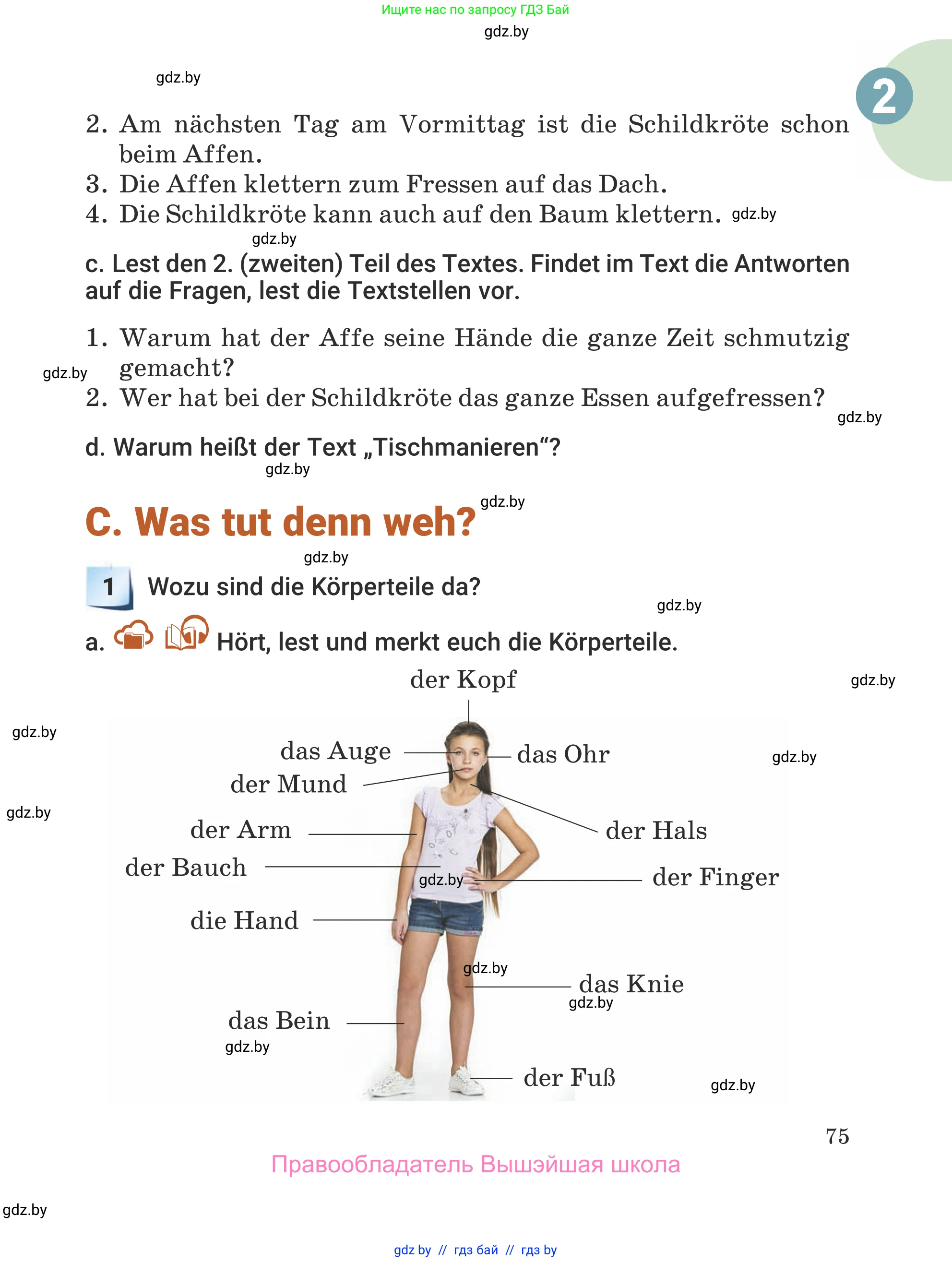 Немецкий язык (Deutsch), 5 класс Учебник (Schülerbuch), авторы: Будько Антонина Филипповна (Budjko Antonina), Урбанович Инна Ювинальевна (Urbanowitsch Ina), издательство Вышэйшая школа, Минск, 2020, жёлтого цвета, Часть 1, страница 75