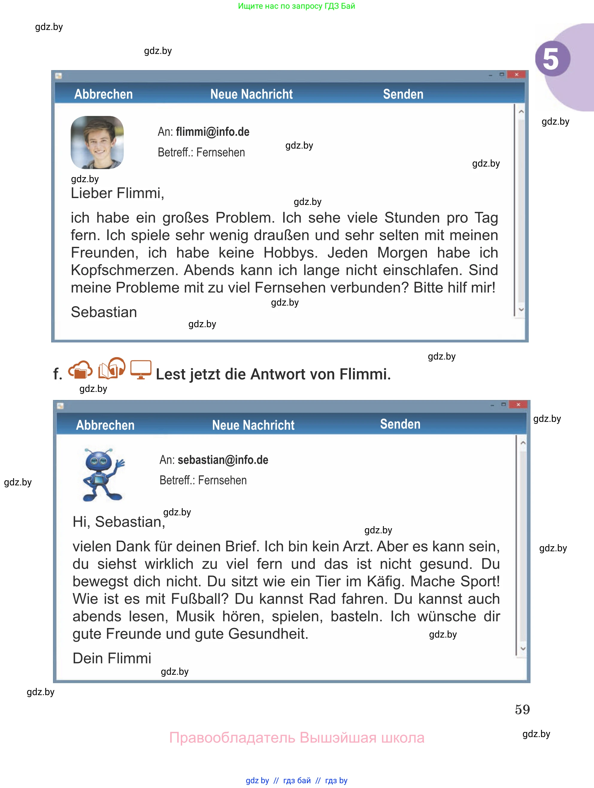 Немецкий язык (Deutsch), 5 класс Учебник (Schülerbuch), авторы: Будько Антонина Филипповна (Budjko Antonina), Урбанович Инна Ювинальевна (Urbanowitsch Ina), издательство Вышэйшая школа, Минск, 2020, жёлтого цвета, Часть 2, страница 59