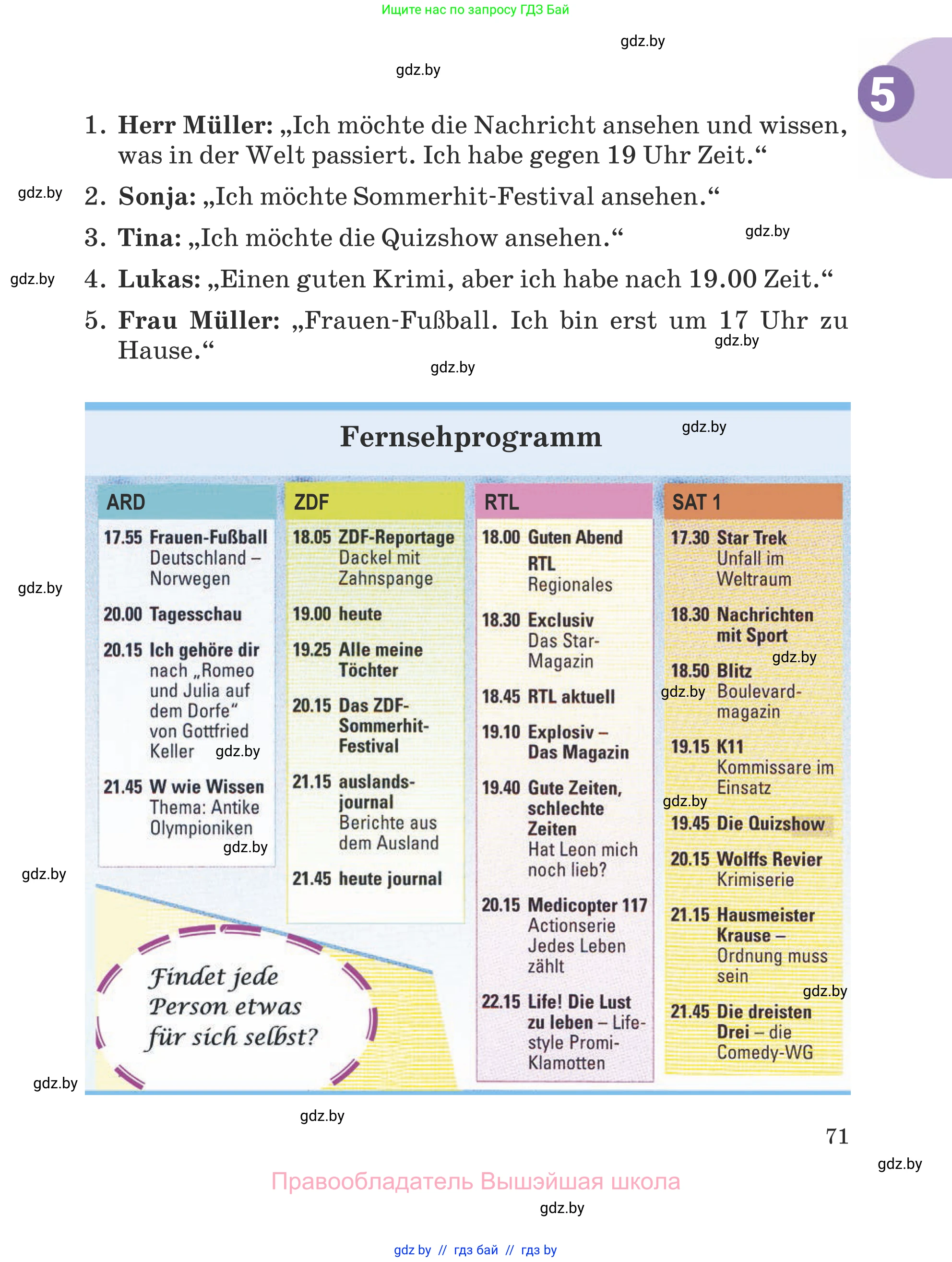 Немецкий язык (Deutsch), 5 класс Учебник (Schülerbuch), авторы: Будько Антонина Филипповна (Budjko Antonina), Урбанович Инна Ювинальевна (Urbanowitsch Ina), издательство Вышэйшая школа, Минск, 2020, жёлтого цвета, страница 71