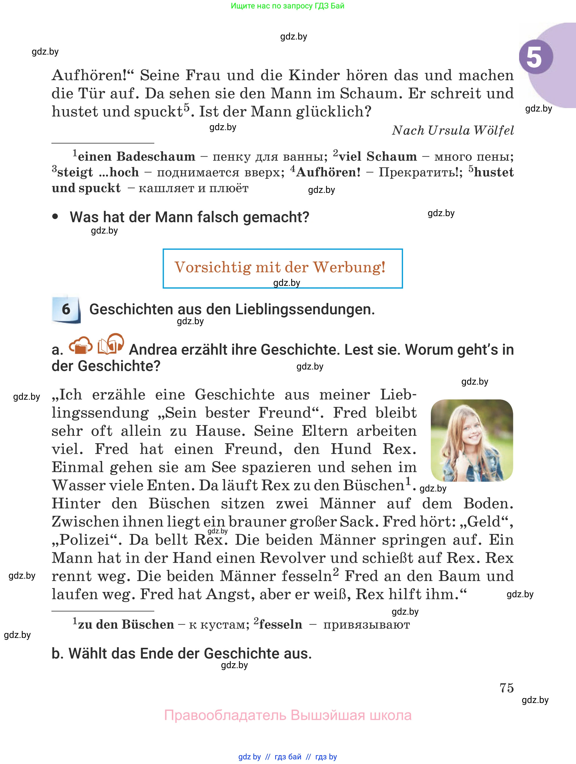 Немецкий язык (Deutsch), 5 класс Учебник (Schülerbuch), авторы: Будько Антонина Филипповна (Budjko Antonina), Урбанович Инна Ювинальевна (Urbanowitsch Ina), издательство Вышэйшая школа, Минск, 2020, жёлтого цвета, Часть 2, страница 75