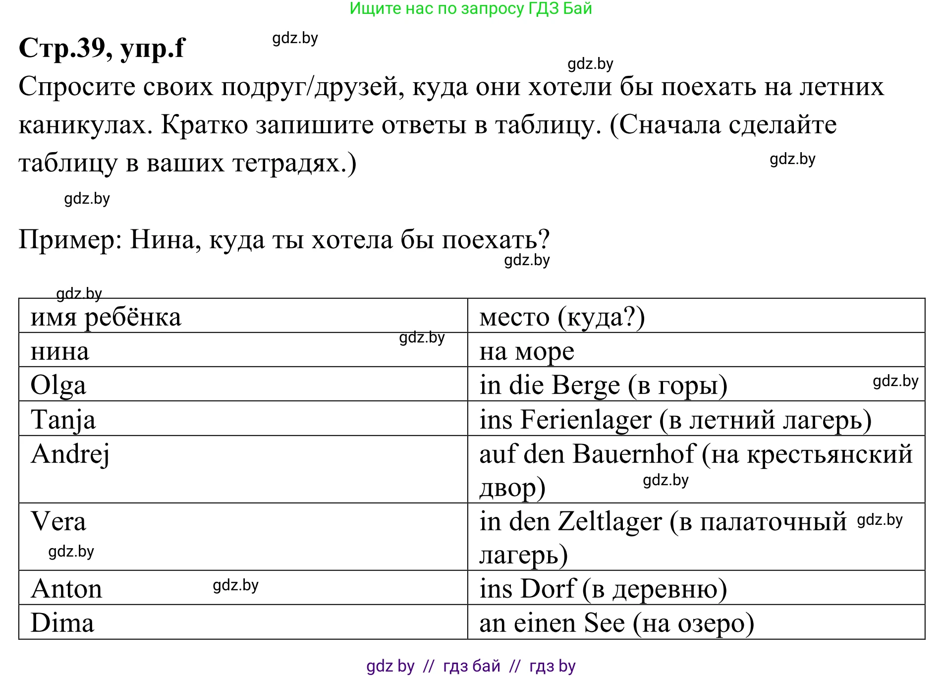 Немецкий язык (Deutsch), 5 класс Учебник (Schülerbuch), авторы: Будько Антонина Филипповна (Budjko Antonina), Урбанович Инна Ювинальевна (Urbanowitsch Ina), издательство Вышэйшая школа, Минск, 2020, жёлтого цвета, Часть 1, страница 39, номер 4f, Решение 2