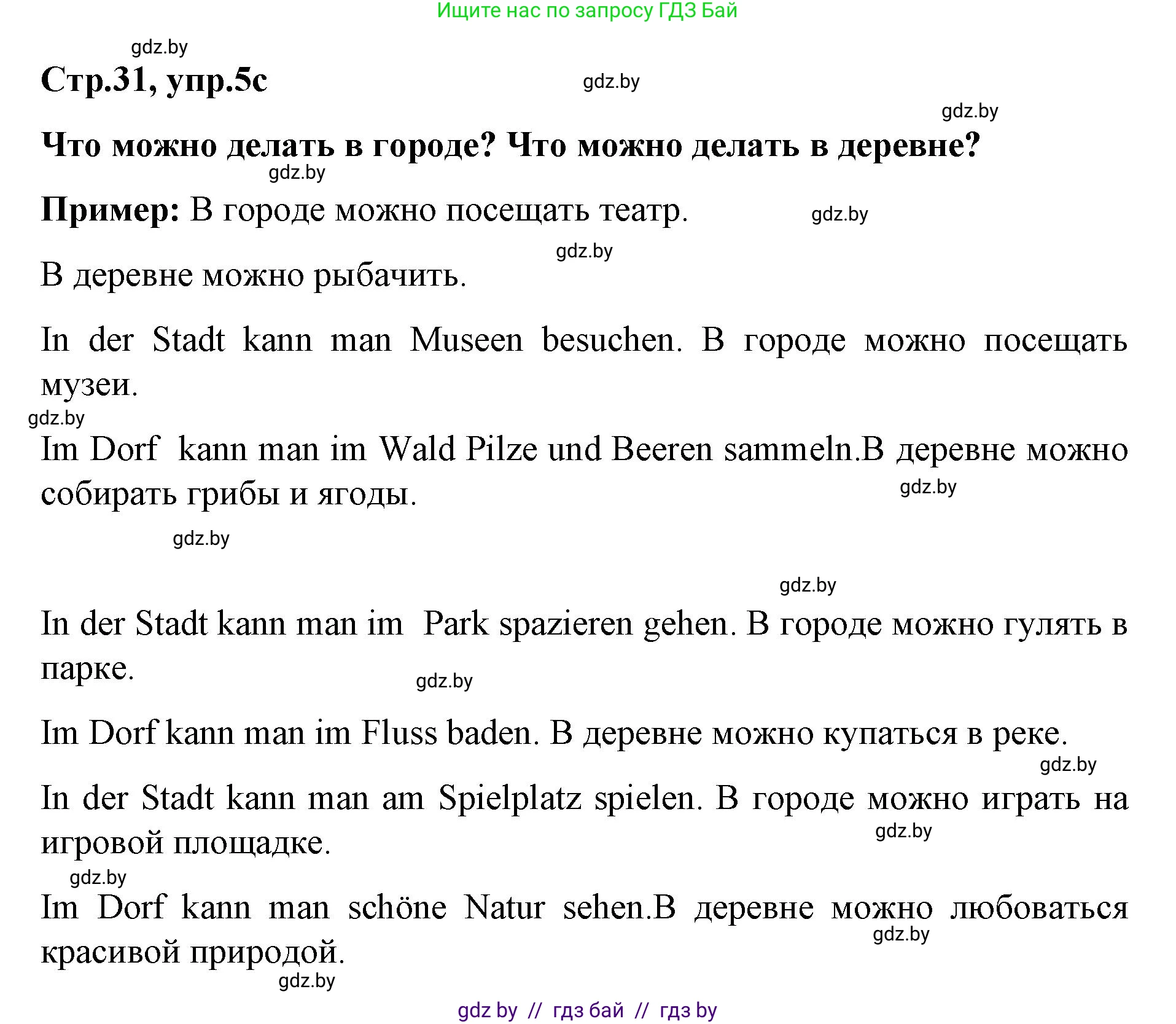 Немецкий язык (Deutsch), 5 класс Учебник (Schülerbuch), авторы: Будько Антонина Филипповна (Budjko Antonina), Урбанович Инна Ювинальевна (Urbanowitsch Ina), издательство Вышэйшая школа, Минск, 2020, жёлтого цвета, Часть 2, страница 31, номер 5c, Решение 1