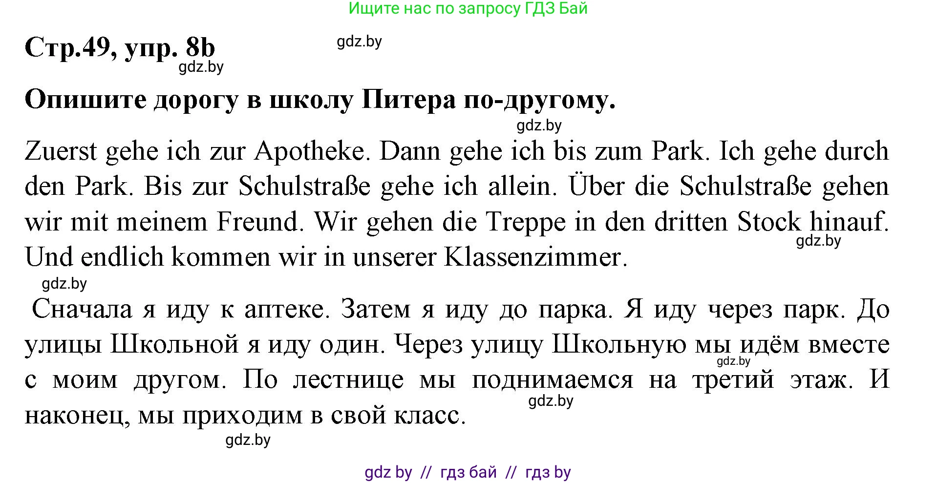Немецкий язык (Deutsch), 5 класс Учебник (Schülerbuch), авторы: Будько Антонина Филипповна (Budjko Antonina), Урбанович Инна Ювинальевна (Urbanowitsch Ina), издательство Вышэйшая школа, Минск, 2020, жёлтого цвета, Часть 2, страница 49, номер 8b, Решение 1