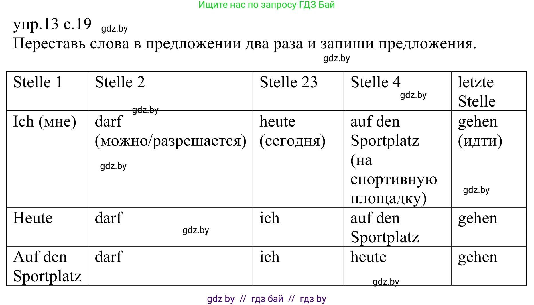 Немецкий язык (Deutsch), 6 класс рабочая тетрадь (arbeitsheft), авторы: Будько Антонина Филипповна (Budjko Antonina), Урбанович Инна Ювинальевна (Urbanowitsch Ina), издательство Аверсэв, Минск, 2020, красного цвета, страница 19, номер 13, Решение