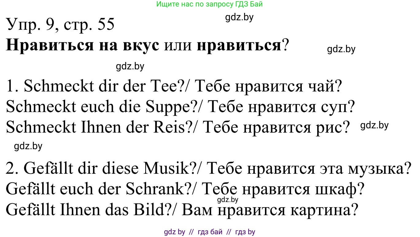 Немецкий язык (Deutsch), 6 класс рабочая тетрадь (arbeitsheft), авторы: Будько Антонина Филипповна (Budjko Antonina), Урбанович Инна Ювинальевна (Urbanowitsch Ina), издательство Аверсэв, Минск, 2020, красного цвета, страница 55, номер 9, Решение