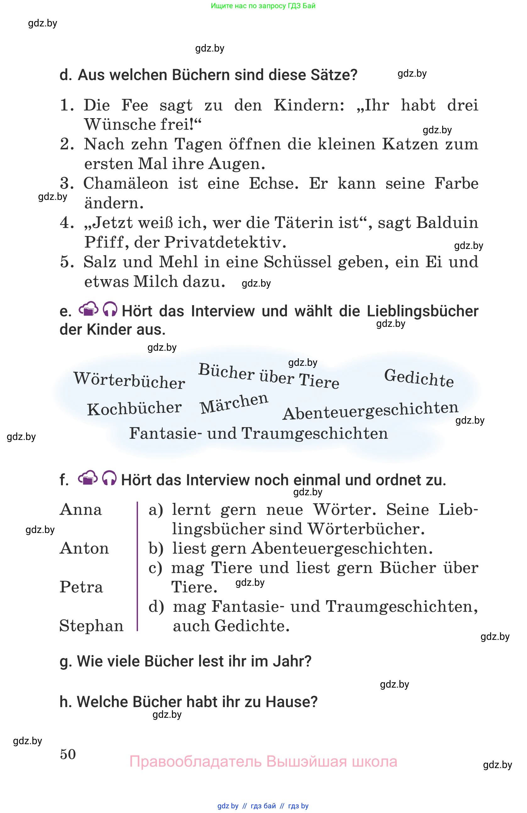 Немецкий язык (Deutsch), 6 класс Учебник (Schülerbuch), авторы: Будько Антонина Филипповна (Budjko Antonina), Урбанович Инна Ювинальевна (Urbanowitsch Ina), издательство Вышэйшая школа, Минск, 2020, бежевого цвета, страница 50
