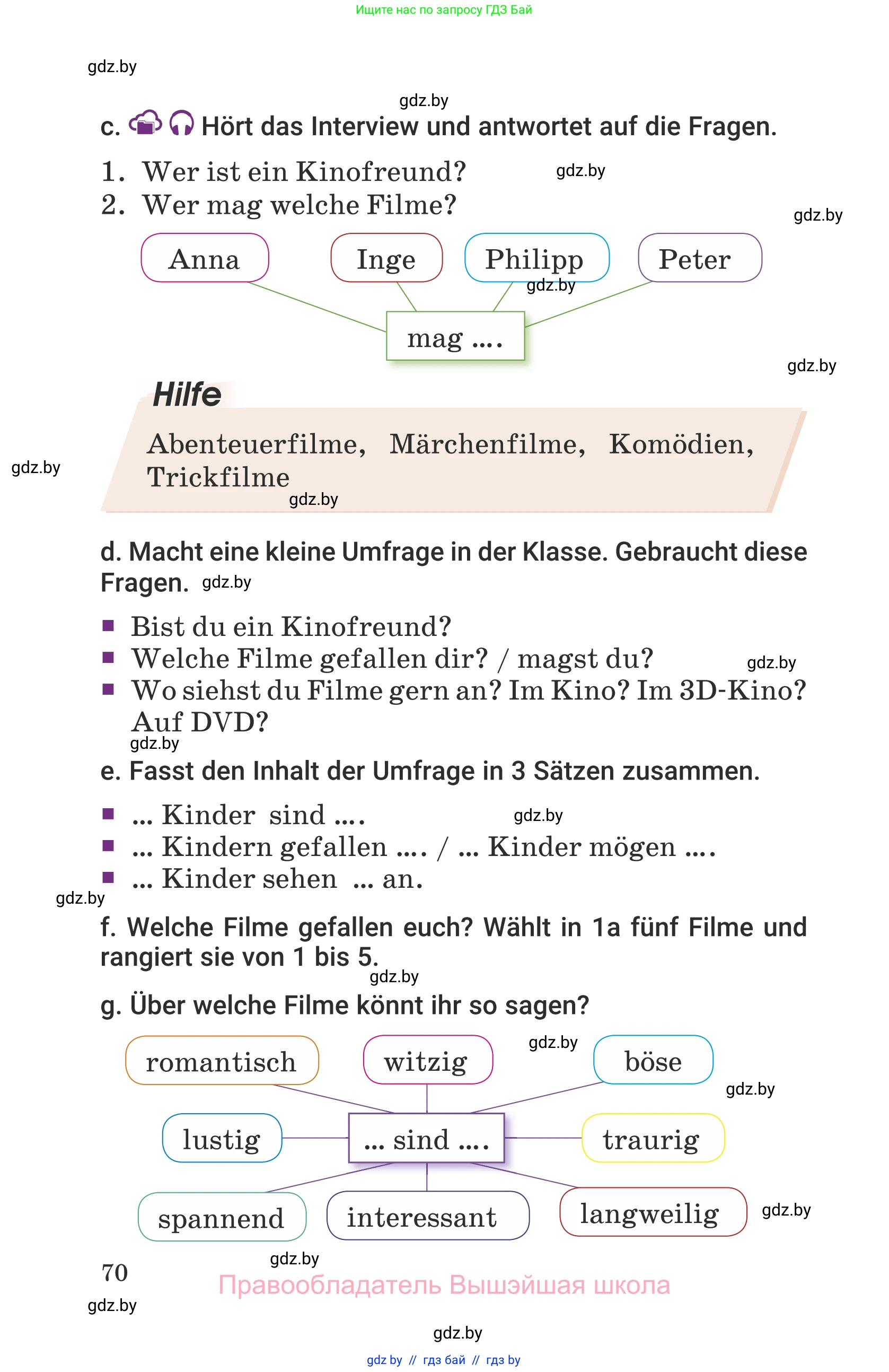 Немецкий язык (Deutsch), 6 класс Учебник (Schülerbuch), авторы: Будько Антонина Филипповна (Budjko Antonina), Урбанович Инна Ювинальевна (Urbanowitsch Ina), издательство Вышэйшая школа, Минск, 2020, бежевого цвета, страница 70