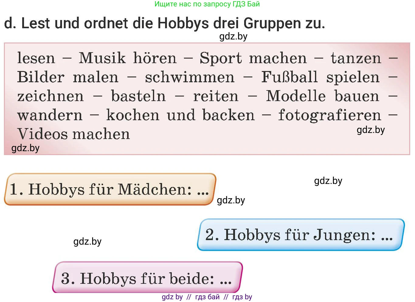 Немецкий язык (Deutsch), 6 класс Учебник (Schülerbuch), авторы: Будько Антонина Филипповна (Budjko Antonina), Урбанович Инна Ювинальевна (Urbanowitsch Ina), издательство Вышэйшая школа, Минск, 2020, бежевого цвета, страница 94, номер d, Условие