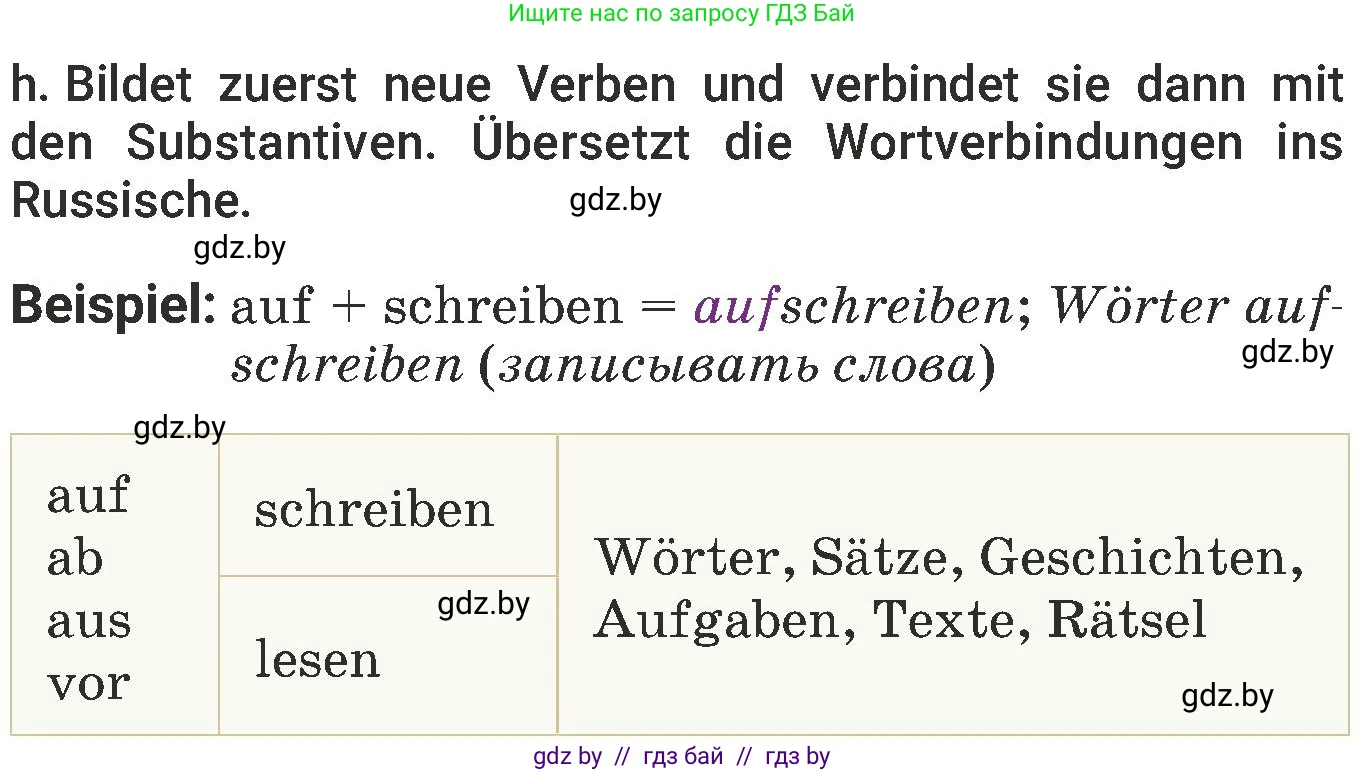 Немецкий язык (Deutsch), 6 класс Учебник (Schülerbuch), авторы: Будько Антонина Филипповна (Budjko Antonina), Урбанович Инна Ювинальевна (Urbanowitsch Ina), издательство Вышэйшая школа, Минск, 2020, бежевого цвета, страница 101, номер h, Условие