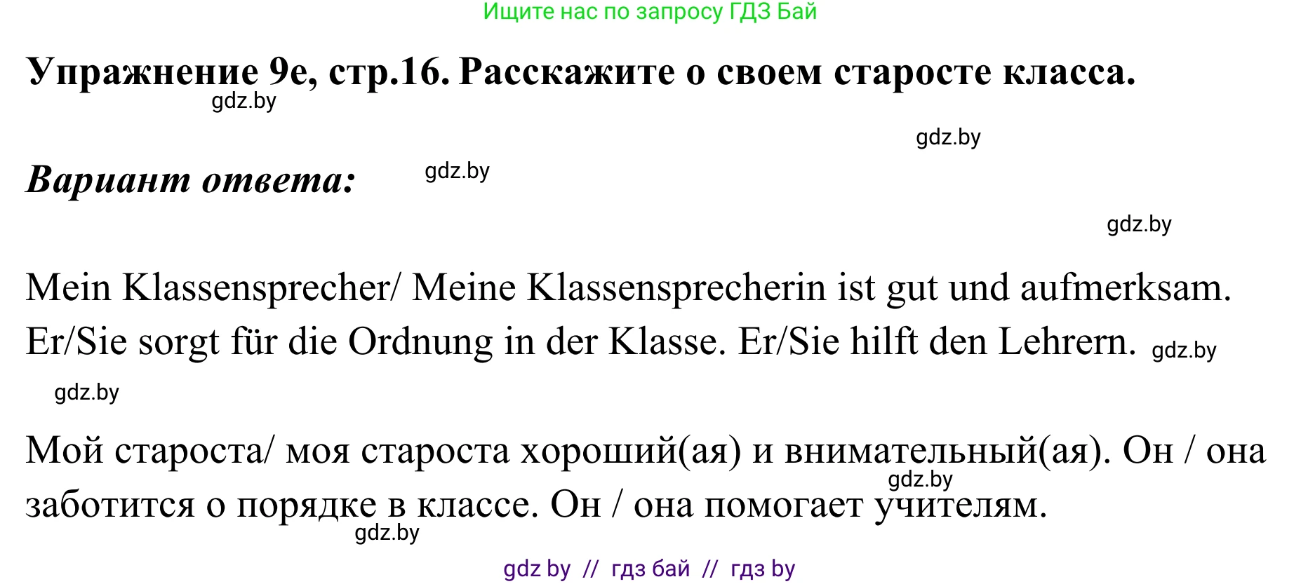Немецкий язык (Deutsch), 6 класс Учебник (Schülerbuch), авторы: Будько Антонина Филипповна (Budjko Antonina), Урбанович Инна Ювинальевна (Urbanowitsch Ina), издательство Вышэйшая школа, Минск, 2020, бежевого цвета, страница 16, номер e, Решение
