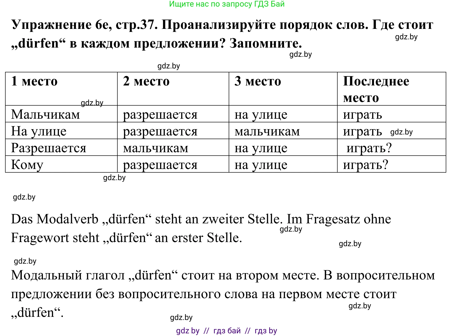 Немецкий язык (Deutsch), 6 класс Учебник (Schülerbuch), авторы: Будько Антонина Филипповна (Budjko Antonina), Урбанович Инна Ювинальевна (Urbanowitsch Ina), издательство Вышэйшая школа, Минск, 2020, бежевого цвета, страница 37, номер e, Решение