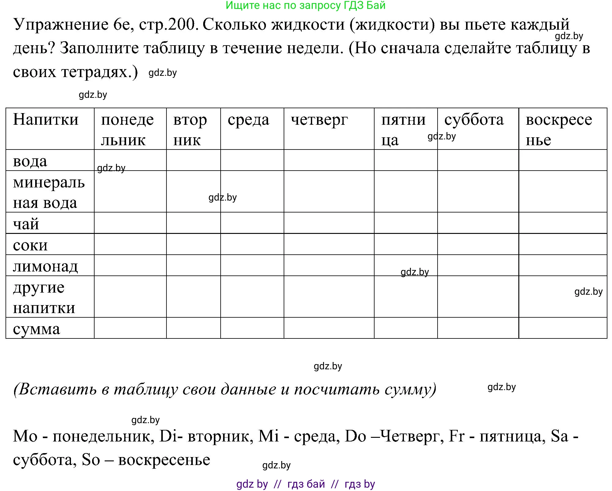 Немецкий язык (Deutsch), 6 класс Учебник (Schülerbuch), авторы: Будько Антонина Филипповна (Budjko Antonina), Урбанович Инна Ювинальевна (Urbanowitsch Ina), издательство Вышэйшая школа, Минск, 2020, бежевого цвета, страница 200, номер e, Решение