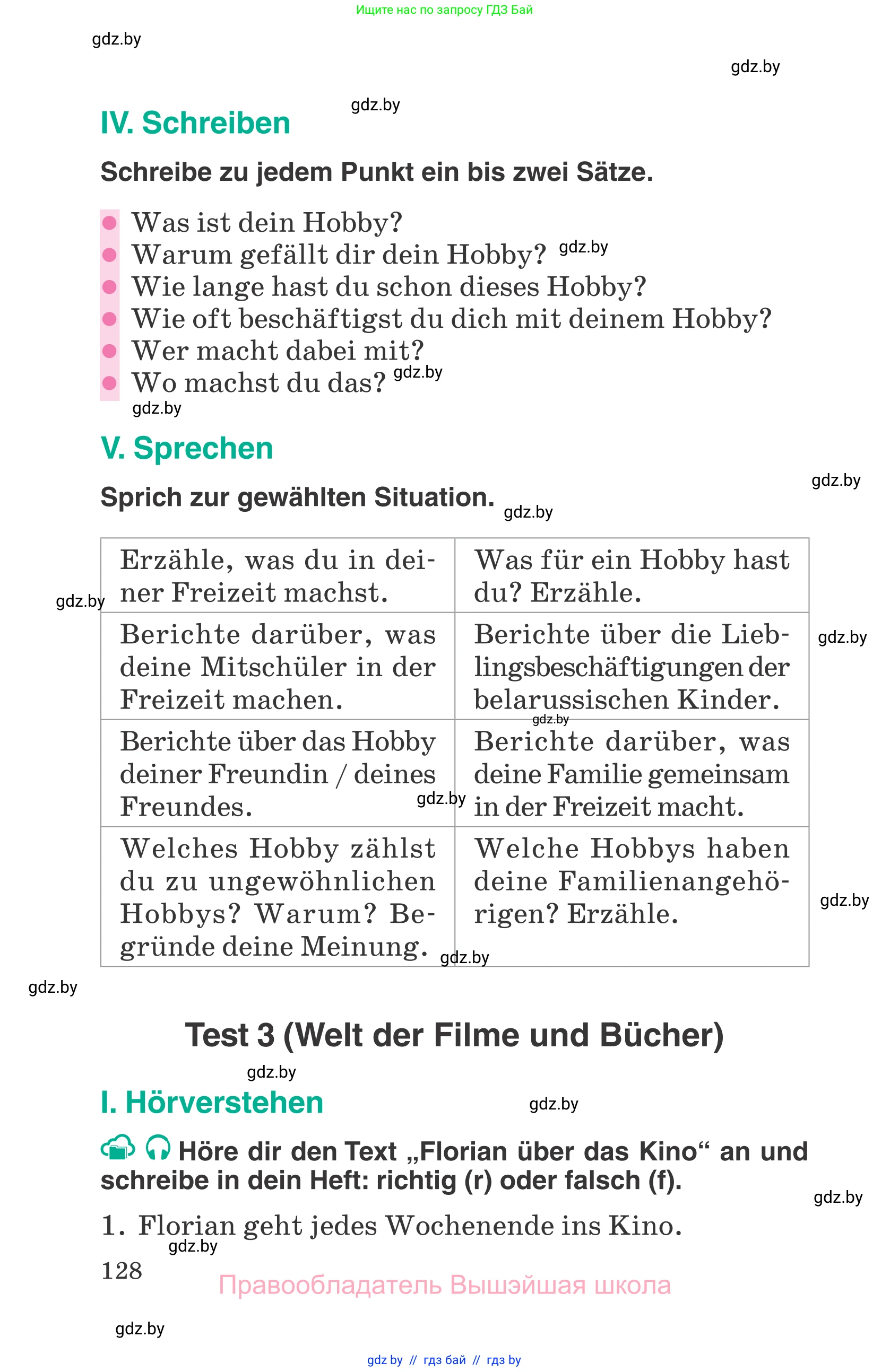 Немецкий язык (Deutsch), 6 класс Учебник (Schülerbuch), авторы: Зуевская Елена Викторовна, Салынская Светлана Ивановна, Негурэ Ольга Вячеславовна, издательство Вышэйшая школа, Минск, 2022, жёлтого цвета, Teil 1, страница 128