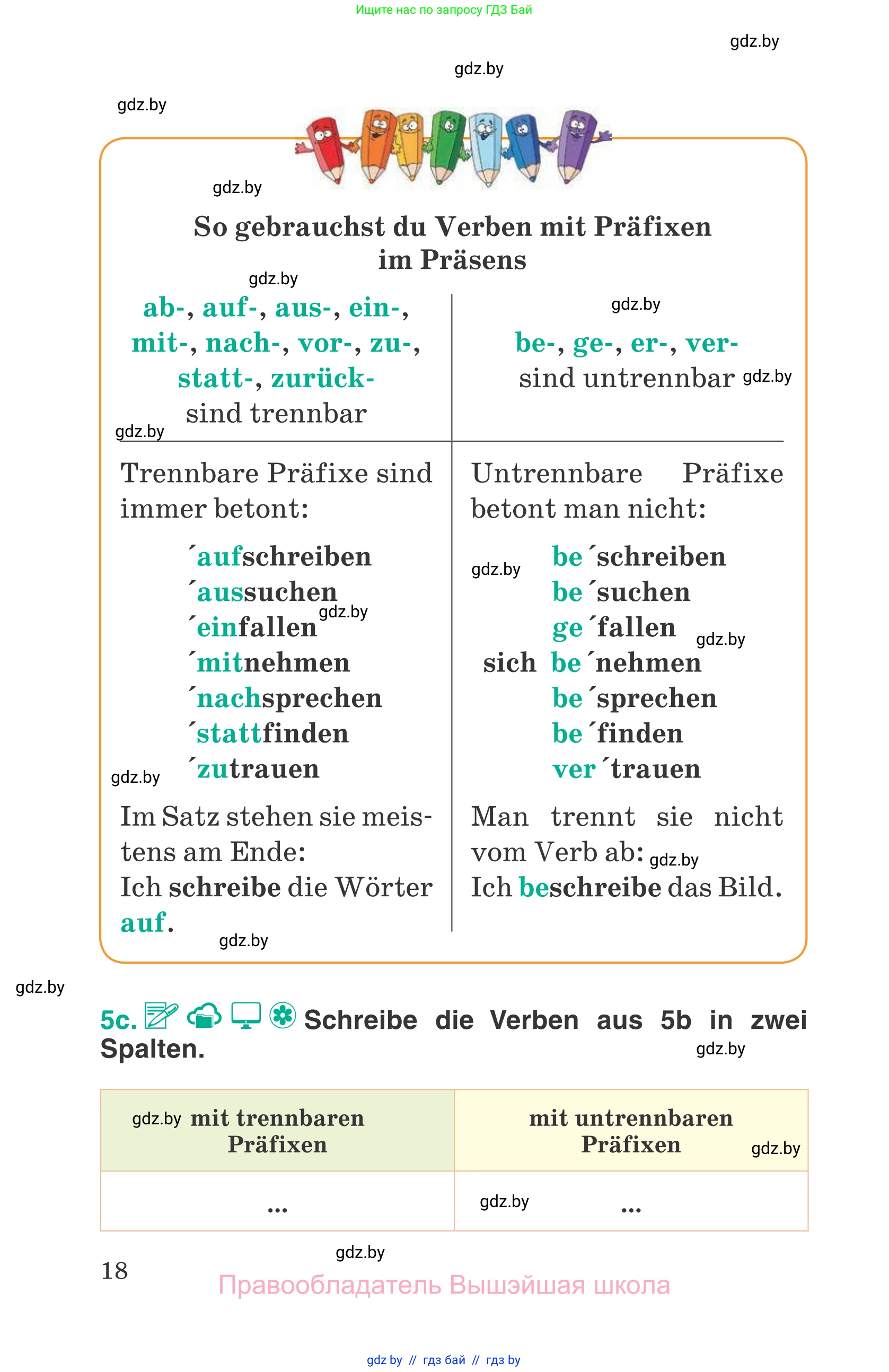 Немецкий язык (Deutsch), 6 класс Учебник (Schülerbuch), авторы: Зуевская Елена Викторовна, Салынская Светлана Ивановна, Негурэ Ольга Вячеславовна, издательство Вышэйшая школа, Минск, 2022, жёлтого цвета, страница 18