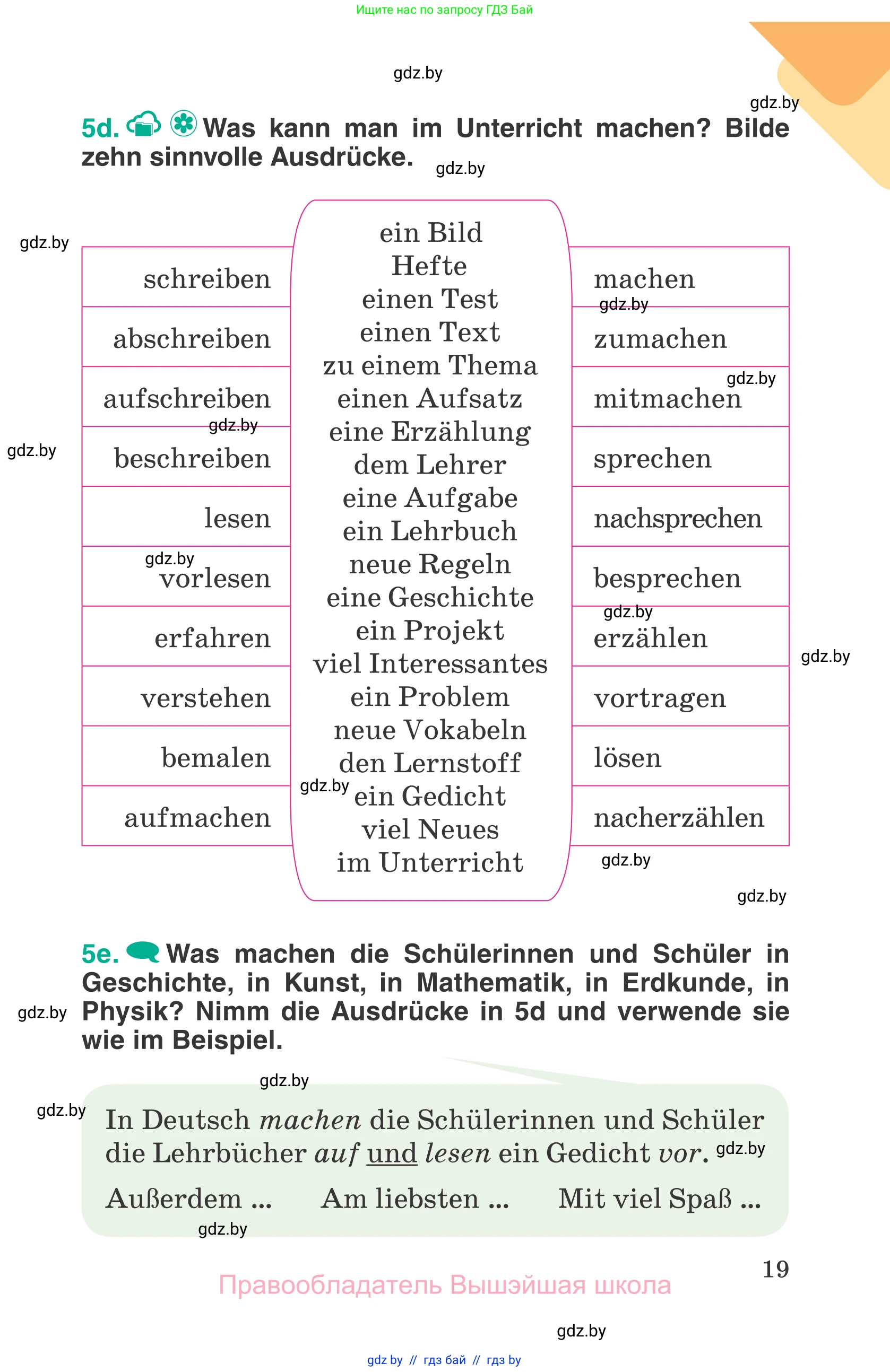 Немецкий язык (Deutsch), 6 класс Учебник (Schülerbuch), авторы: Зуевская Елена Викторовна, Салынская Светлана Ивановна, Негурэ Ольга Вячеславовна, издательство Вышэйшая школа, Минск, 2022, жёлтого цвета, страница 19
