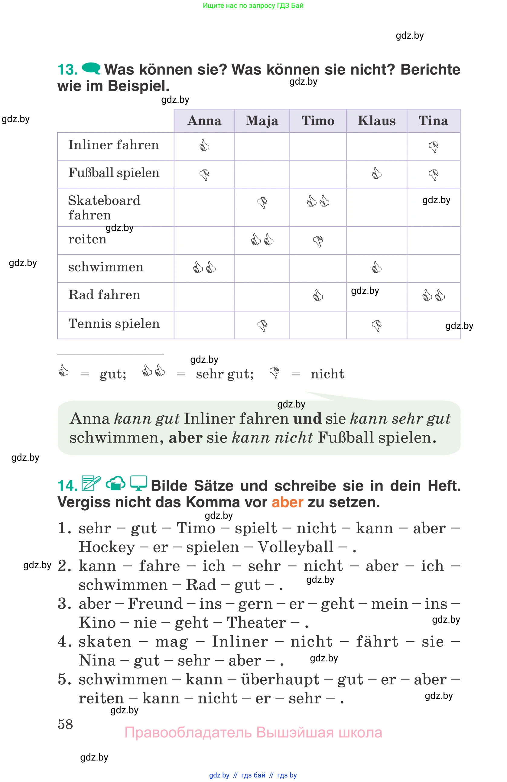 Немецкий язык (Deutsch), 6 класс Учебник (Schülerbuch), авторы: Зуевская Елена Викторовна, Салынская Светлана Ивановна, Негурэ Ольга Вячеславовна, издательство Вышэйшая школа, Минск, 2022, жёлтого цвета, Teil 1, страница 58
