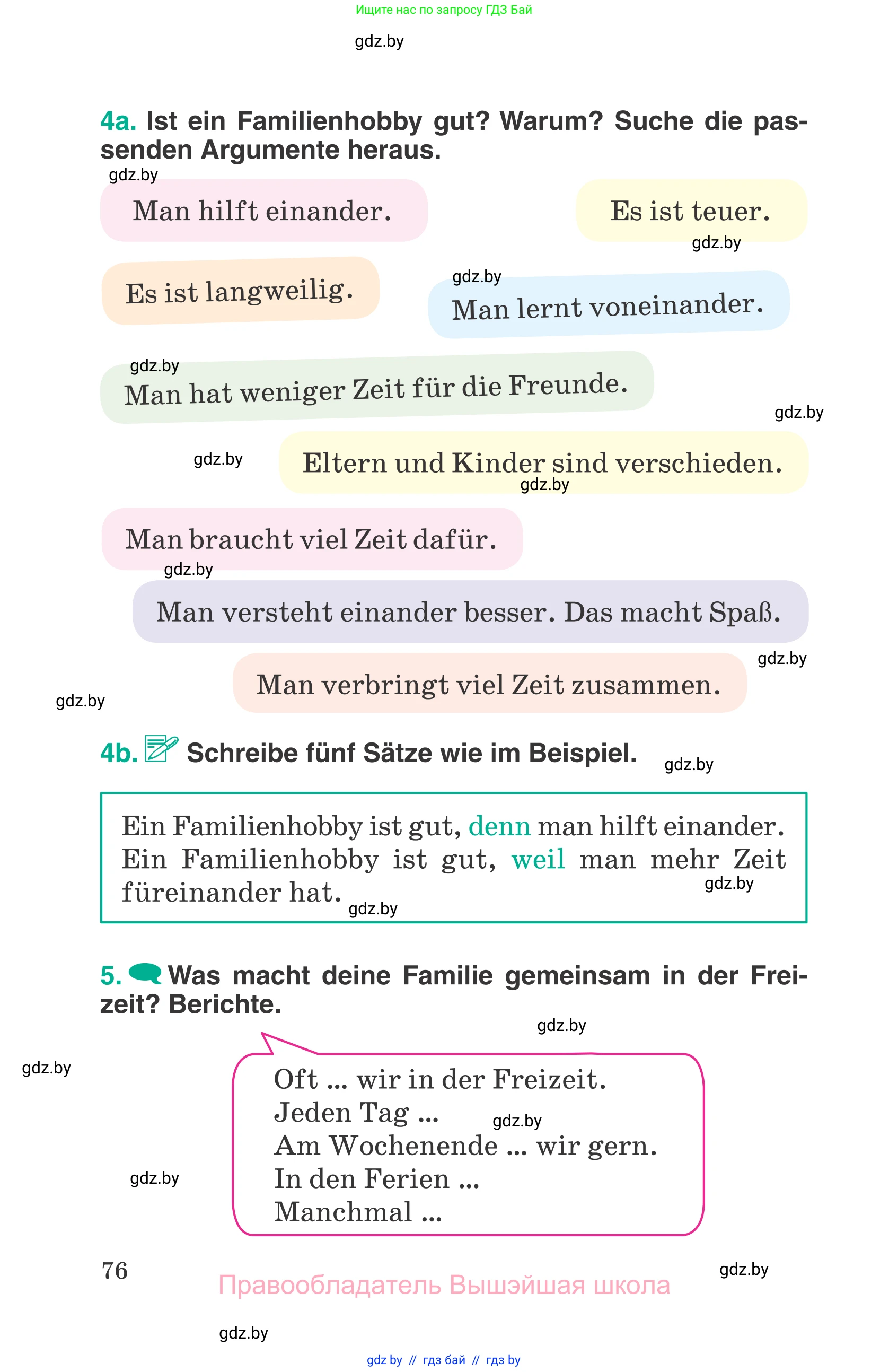 Немецкий язык (Deutsch), 6 класс Учебник (Schülerbuch), авторы: Зуевская Елена Викторовна, Салынская Светлана Ивановна, Негурэ Ольга Вячеславовна, издательство Вышэйшая школа, Минск, 2022, жёлтого цвета, Teil 1, страница 76