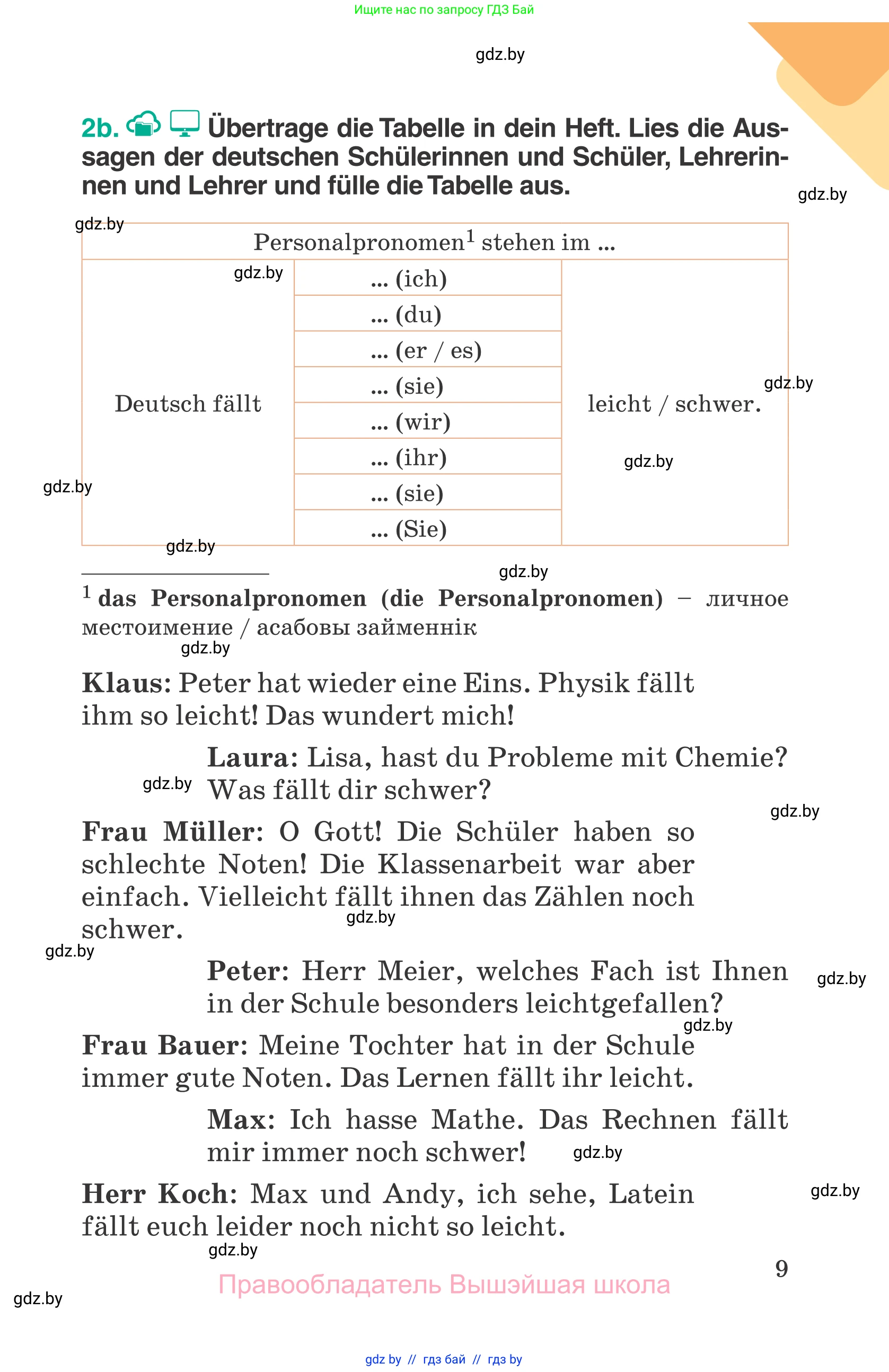 Немецкий язык (Deutsch), 6 класс Учебник (Schülerbuch), авторы: Зуевская Елена Викторовна, Салынская Светлана Ивановна, Негурэ Ольга Вячеславовна, издательство Вышэйшая школа, Минск, 2022, жёлтого цвета, страница 9