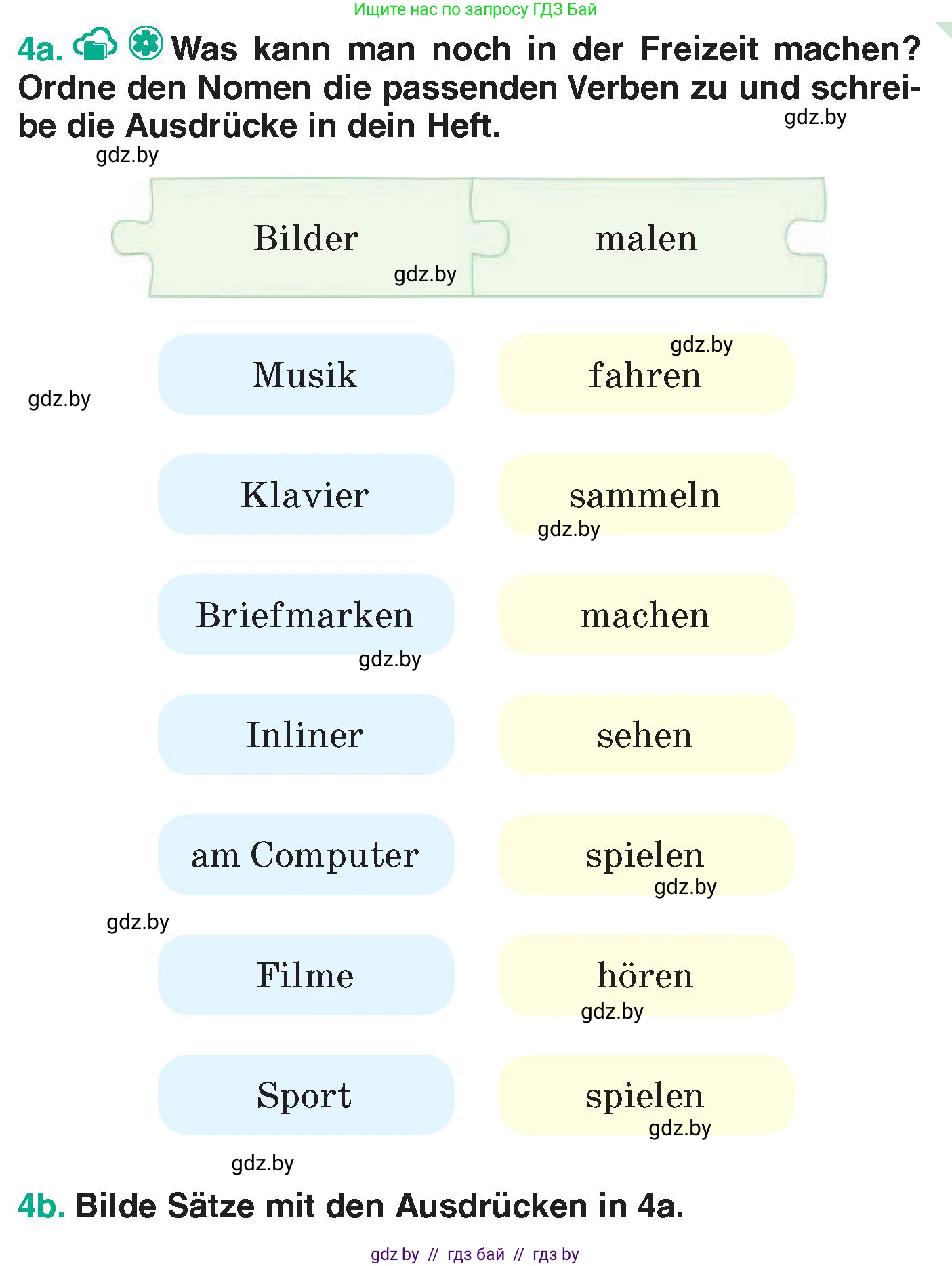 Немецкий язык (Deutsch), 6 класс Учебник (Schülerbuch), авторы: Зуевская Елена Викторовна, Салынская Светлана Ивановна, Негурэ Ольга Вячеславовна, издательство Вышэйшая школа, Минск, 2022, жёлтого цвета, Teil 1, страница 51, номер 4, Условие