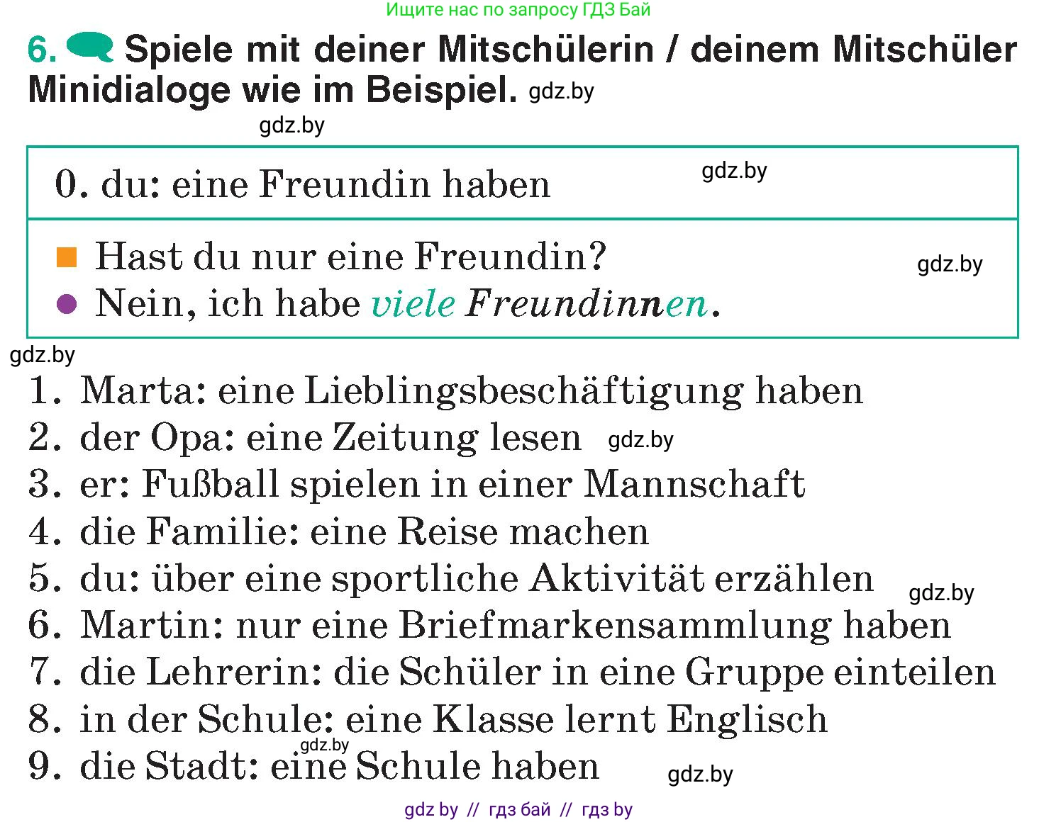 Немецкий язык (Deutsch), 6 класс Учебник (Schülerbuch), авторы: Зуевская Елена Викторовна, Салынская Светлана Ивановна, Негурэ Ольга Вячеславовна, издательство Вышэйшая школа, Минск, 2022, жёлтого цвета, Teil 1, страница 68, номер 6, Условие