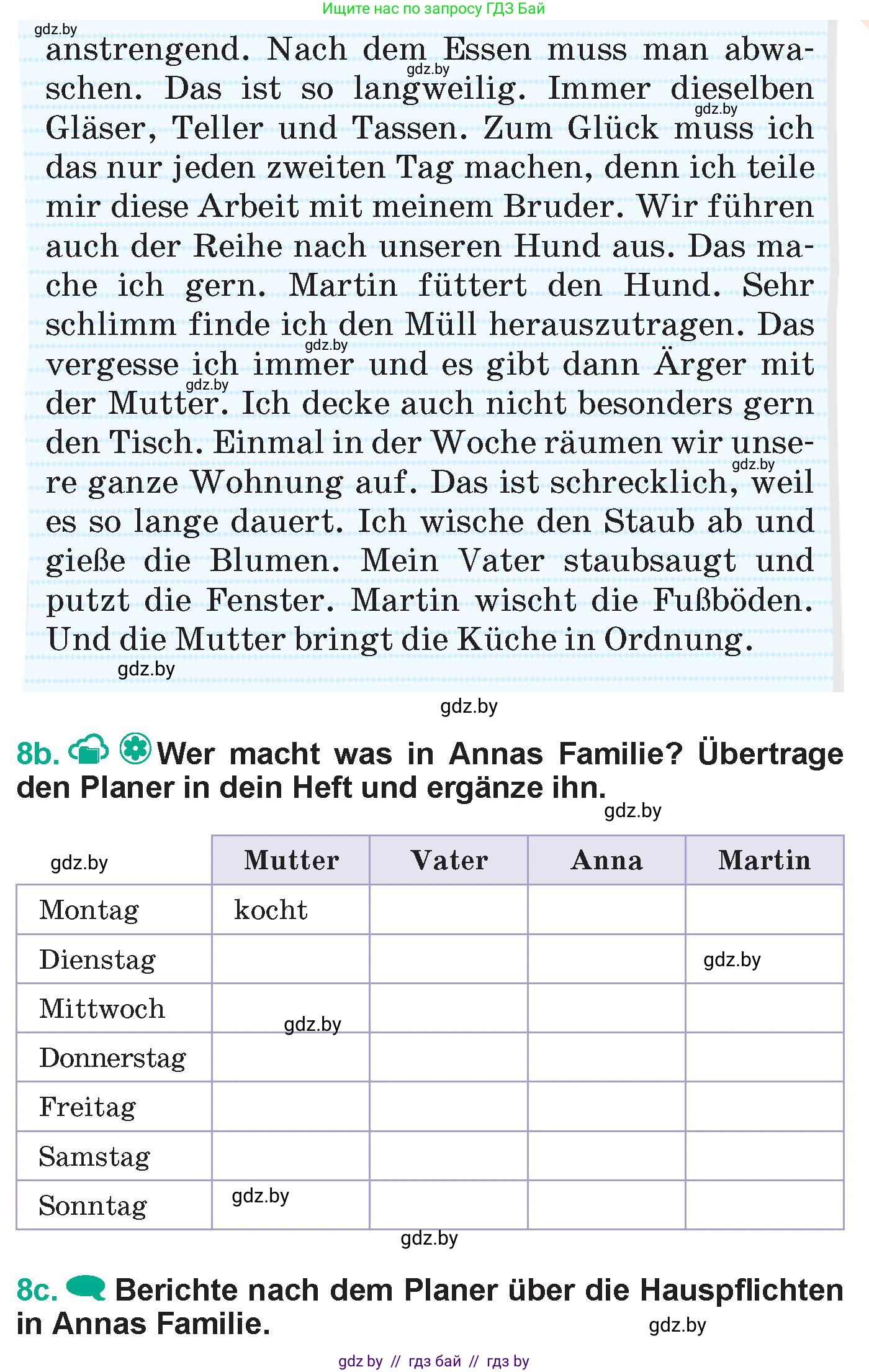 Немецкий язык (Deutsch), 6 класс Учебник (Schülerbuch), авторы: Зуевская Елена Викторовна, Салынская Светлана Ивановна, Негурэ Ольга Вячеславовна, издательство Вышэйшая школа, Минск, 2022, жёлтого цвета, Teil 2, страница 26, номер 8, Условие (продолжение 2)