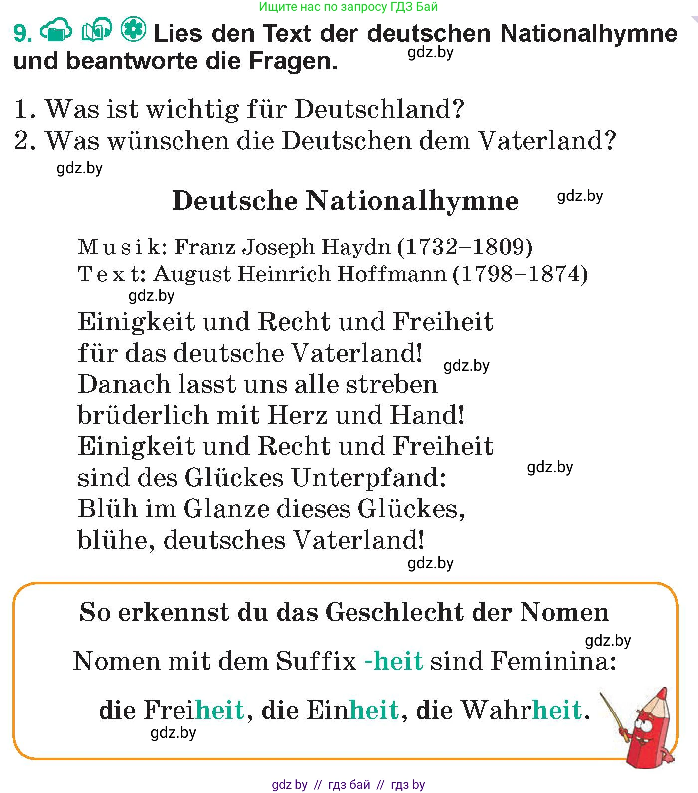 Немецкий язык (Deutsch), 6 класс Учебник (Schülerbuch), авторы: Зуевская Елена Викторовна, Салынская Светлана Ивановна, Негурэ Ольга Вячеславовна, издательство Вышэйшая школа, Минск, 2022, жёлтого цвета, Teil 2, страница 91, номер 9, Условие