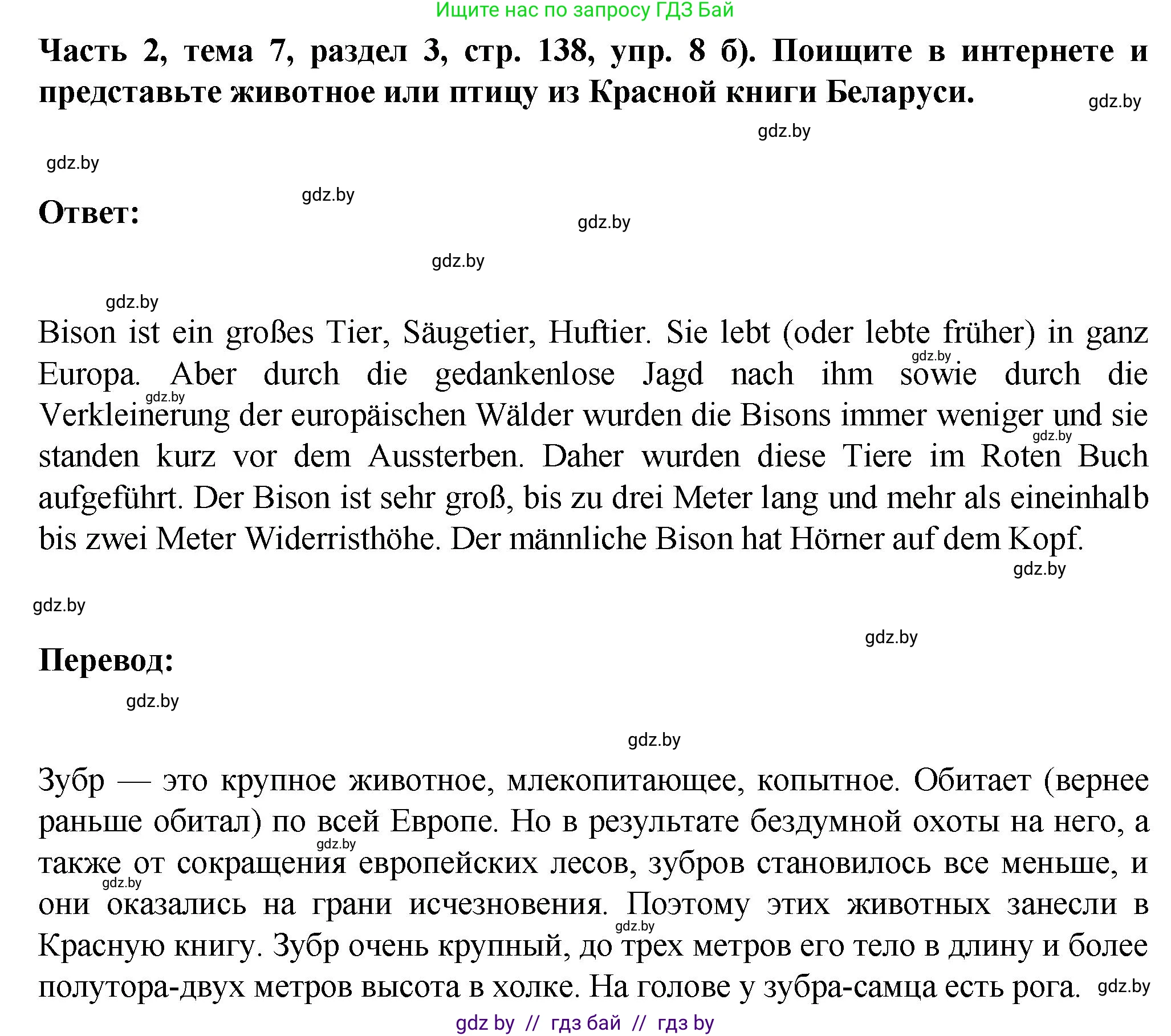 Немецкий язык (Deutsch), 6 класс Учебник (Schülerbuch), авторы: Зуевская Елена Викторовна, Салынская Светлана Ивановна, Негурэ Ольга Вячеславовна, издательство Вышэйшая школа, Минск, 2022, жёлтого цвета, Teil 2, страница 138, номер 8, Решение (продолжение 2)