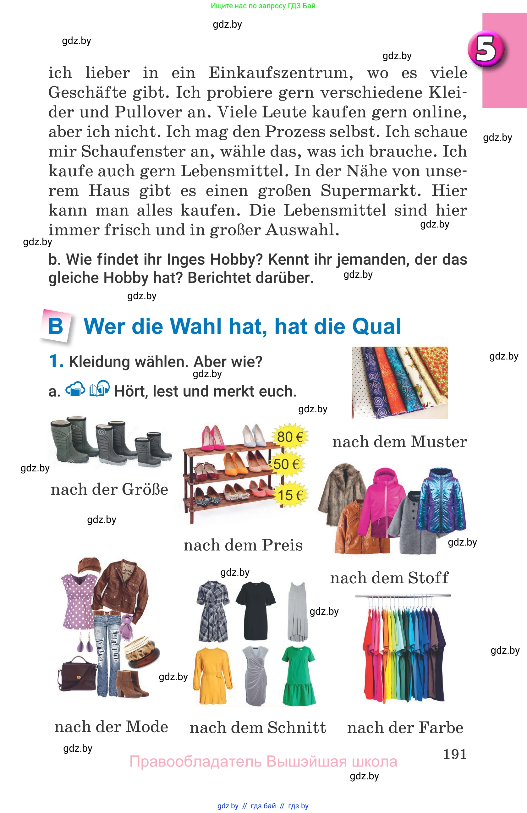 Немецкий язык (Deutsch), 7 класс Учебник (Schülerbuch), авторы: Будько Антонина Филипповна (Budjko Antonina), Урбанович Инна Ювинальевна (Urbanowitsch Ina), издательство Вышэйшая школа, Минск, 2021, страница 191