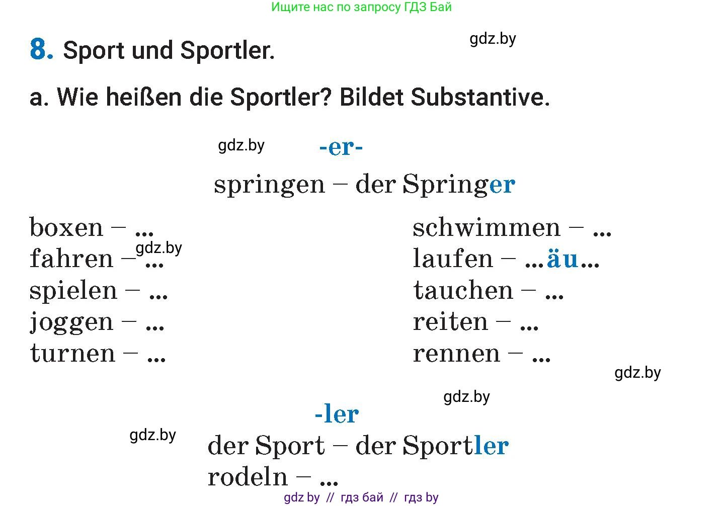 Немецкий язык (Deutsch), 7 класс Учебник (Schülerbuch), авторы: Будько Антонина Филипповна (Budjko Antonina), Урбанович Инна Ювинальевна (Urbanowitsch Ina), издательство Вышэйшая школа, Минск, 2021, страница 99, номер 8, Условие
