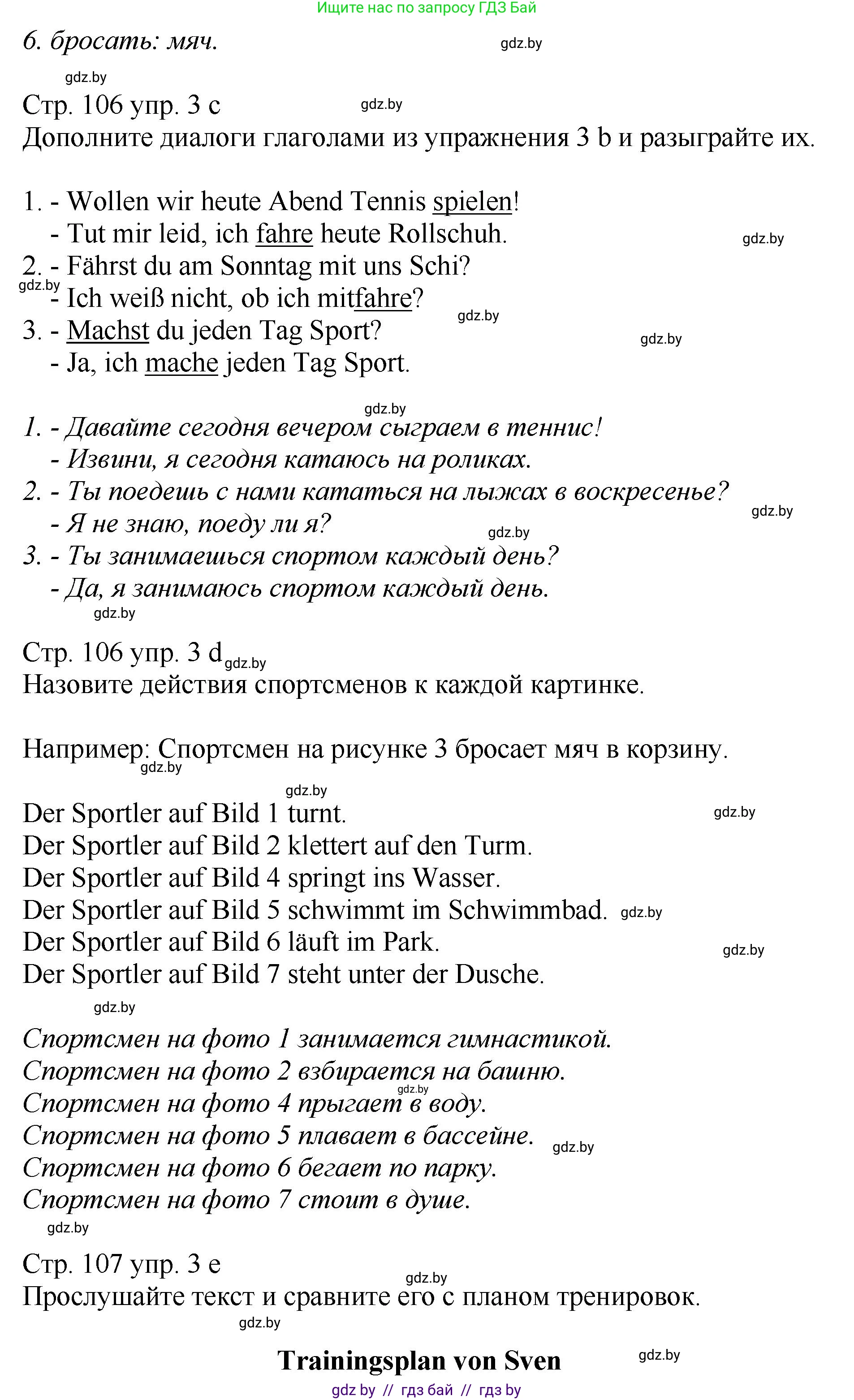 Немецкий язык (Deutsch), 7 класс Учебник (Schülerbuch), авторы: Будько Антонина Филипповна (Budjko Antonina), Урбанович Инна Ювинальевна (Urbanowitsch Ina), издательство Вышэйшая школа, Минск, 2021, страница 105, номер 3, Решение (продолжение 3)