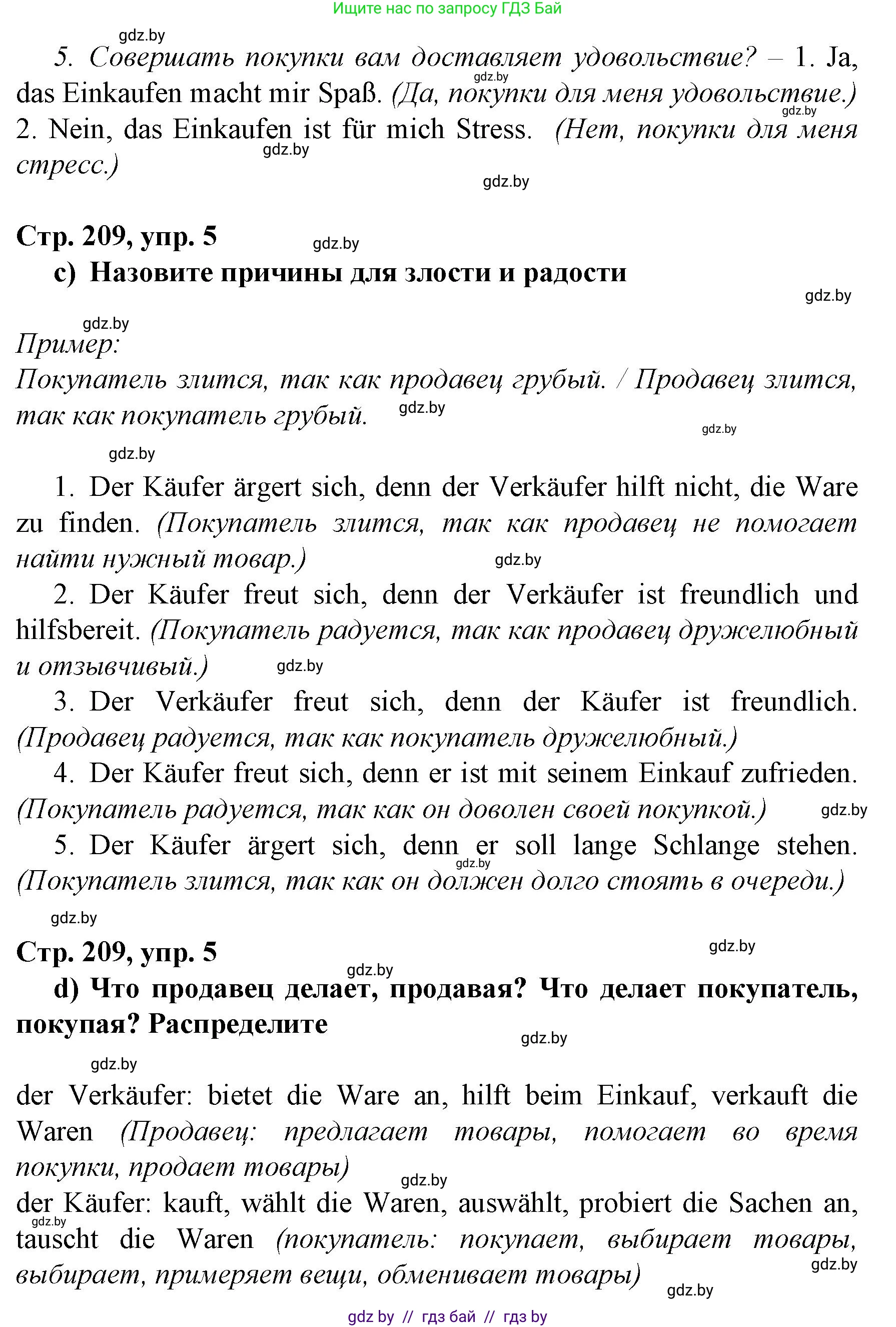 Немецкий язык (Deutsch), 7 класс Учебник (Schülerbuch), авторы: Будько Антонина Филипповна (Budjko Antonina), Урбанович Инна Ювинальевна (Urbanowitsch Ina), издательство Вышэйшая школа, Минск, 2021, страница 209, номер 5, Решение (продолжение 2)