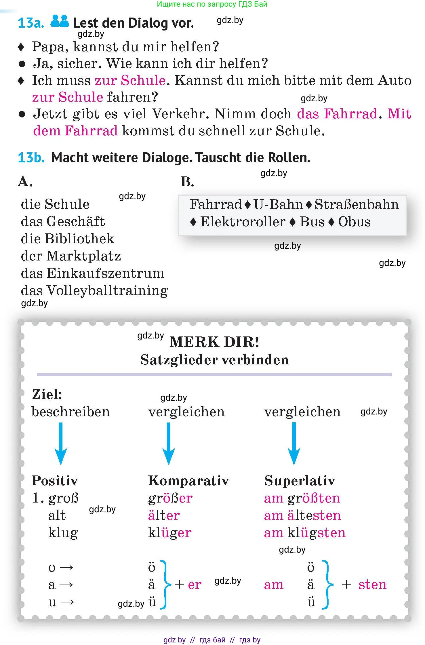 Немецкий язык (Deutsch), 7 класс Учебник (Schülerbuch), авторы: Лаптева Н Е, Зуевская Елена Викторовна, Леус Алла Михайловна, Шиманская Н Г, издательство Издательский центр БГУ, Минск, 2026, Teil 1, страница 86, номер 13, Условие
