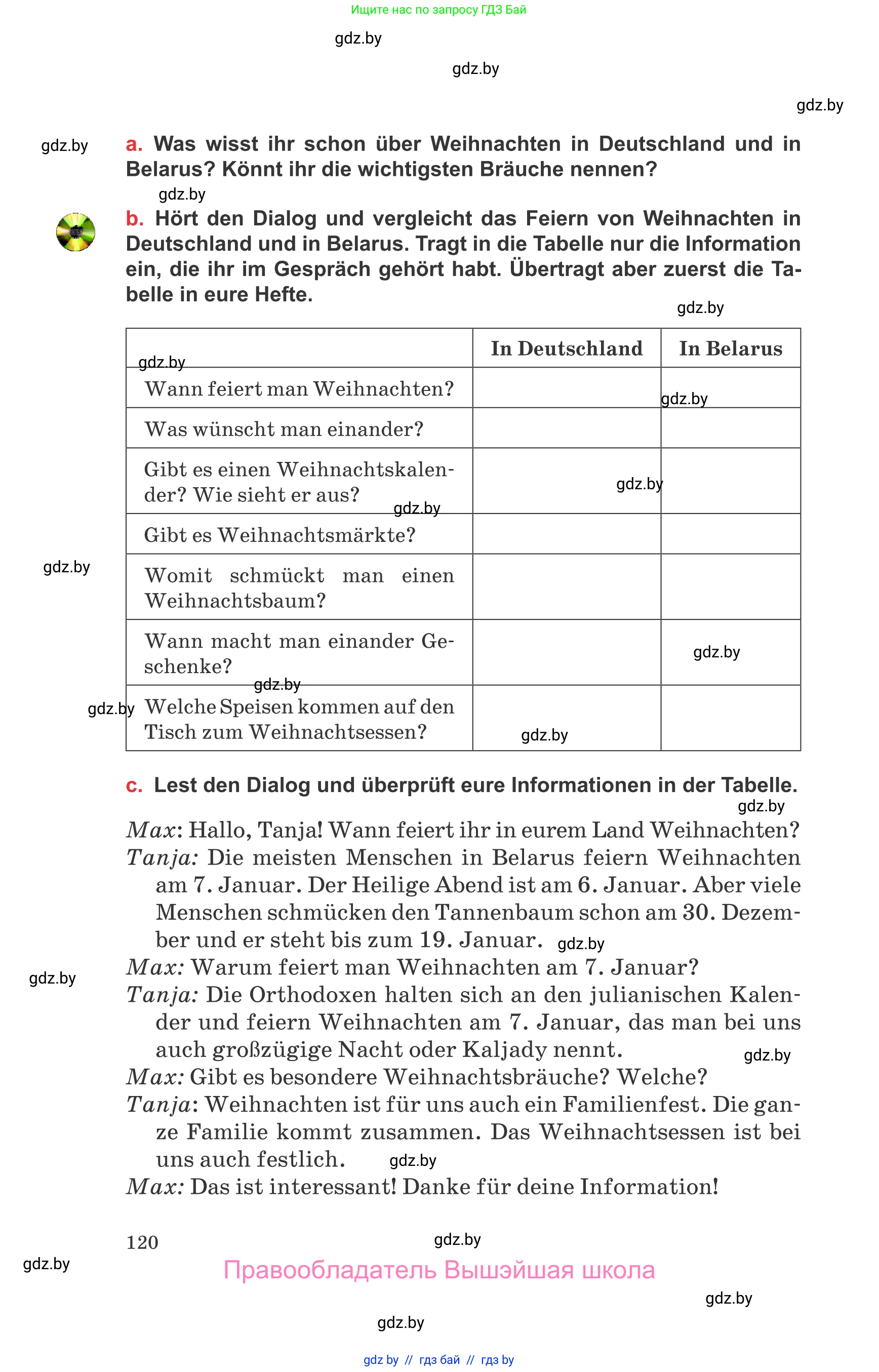 Немецкий язык (Deutsch), 8 класс Учебник (Schülerbuch), авторы: Будько Антонина Филипповна (Budjko Antonina), Урбанович Инна Ювинальевна (Urbanowitsch Ina), издательство Вышэйшая школа, Минск, 2018, страница 120