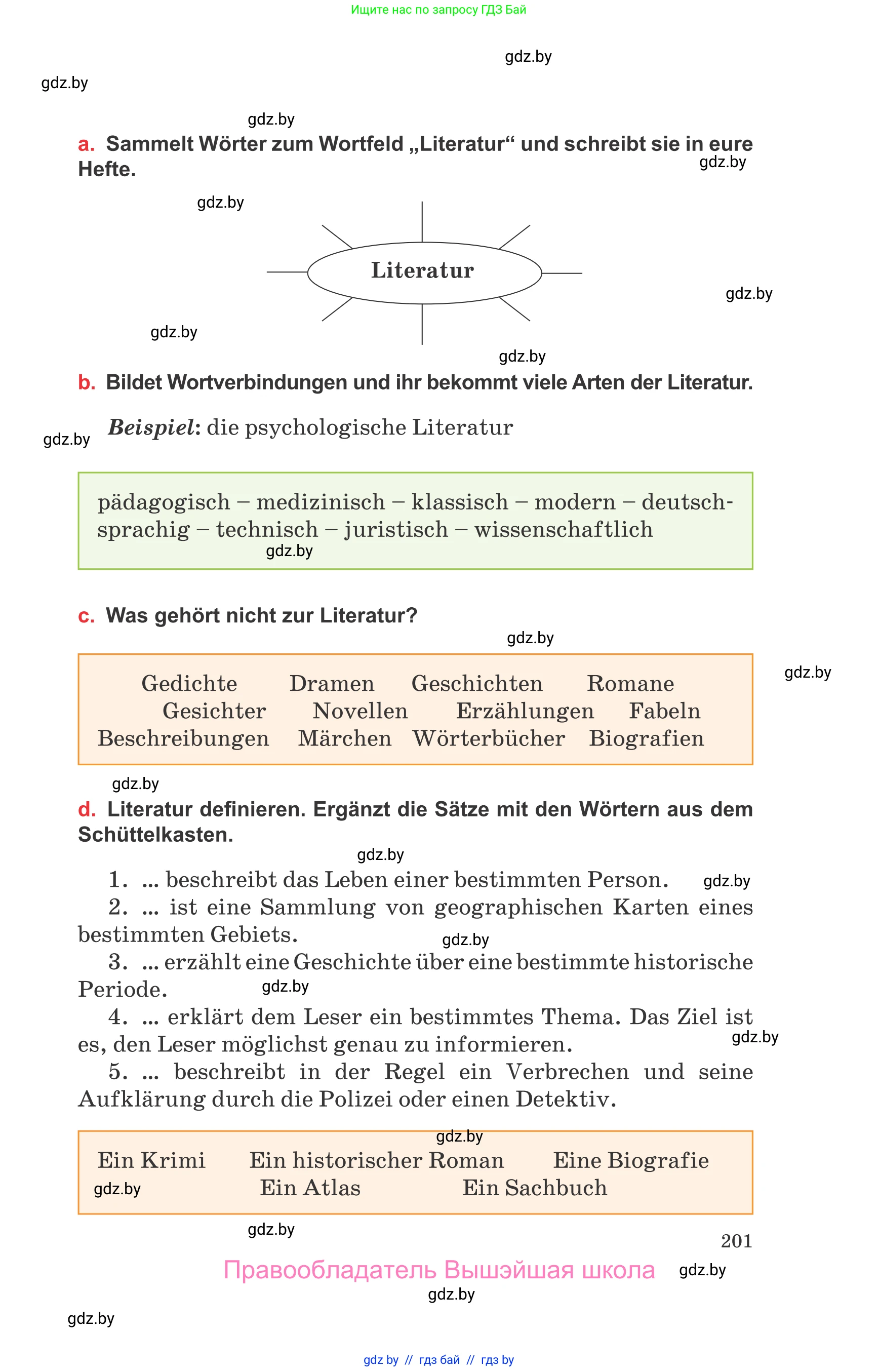 Немецкий язык (Deutsch), 8 класс Учебник (Schülerbuch), авторы: Будько Антонина Филипповна (Budjko Antonina), Урбанович Инна Ювинальевна (Urbanowitsch Ina), издательство Вышэйшая школа, Минск, 2018, страница 201