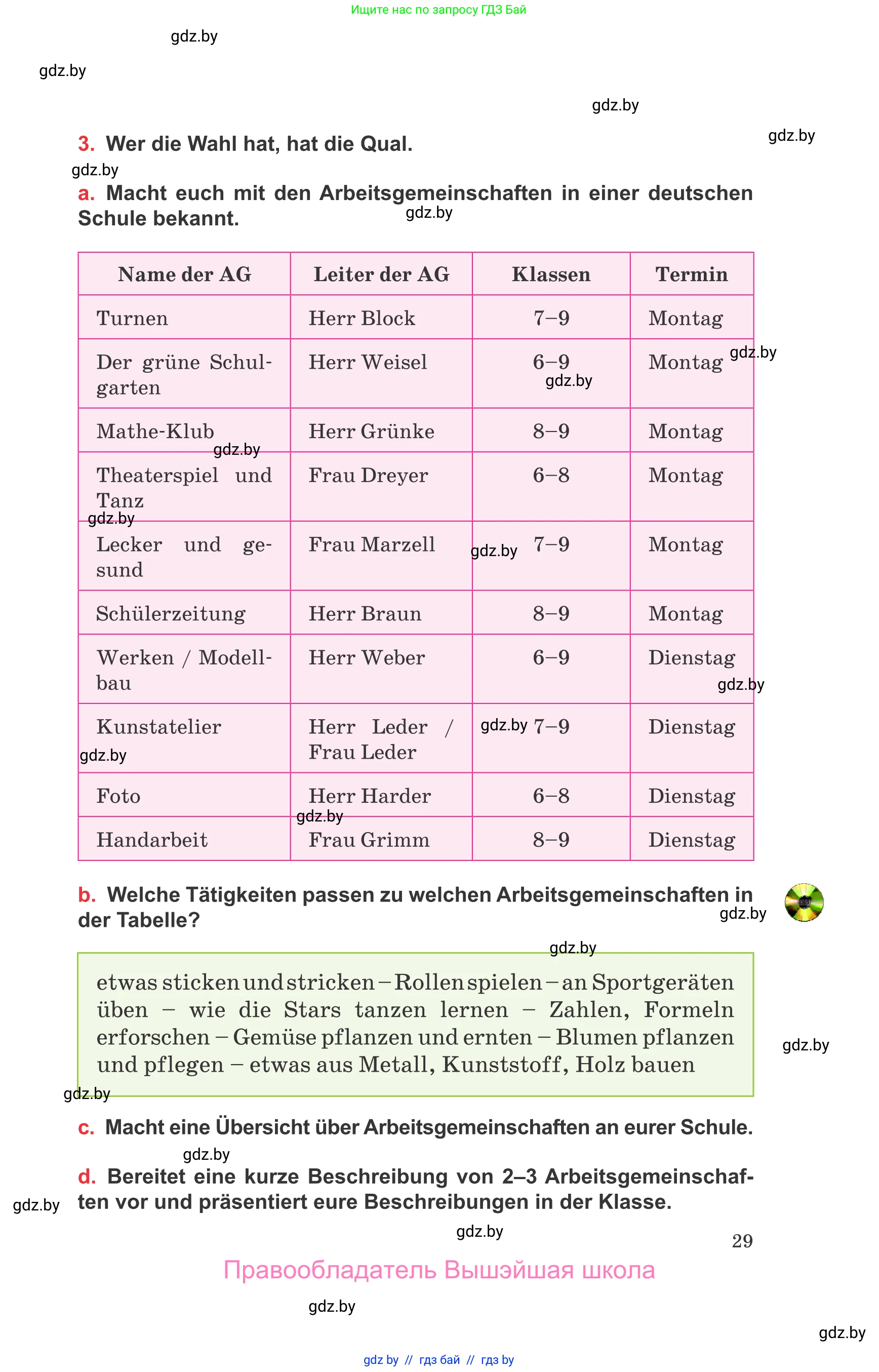 Немецкий язык (Deutsch), 8 класс Учебник (Schülerbuch), авторы: Будько Антонина Филипповна (Budjko Antonina), Урбанович Инна Ювинальевна (Urbanowitsch Ina), издательство Вышэйшая школа, Минск, 2018, страница 29